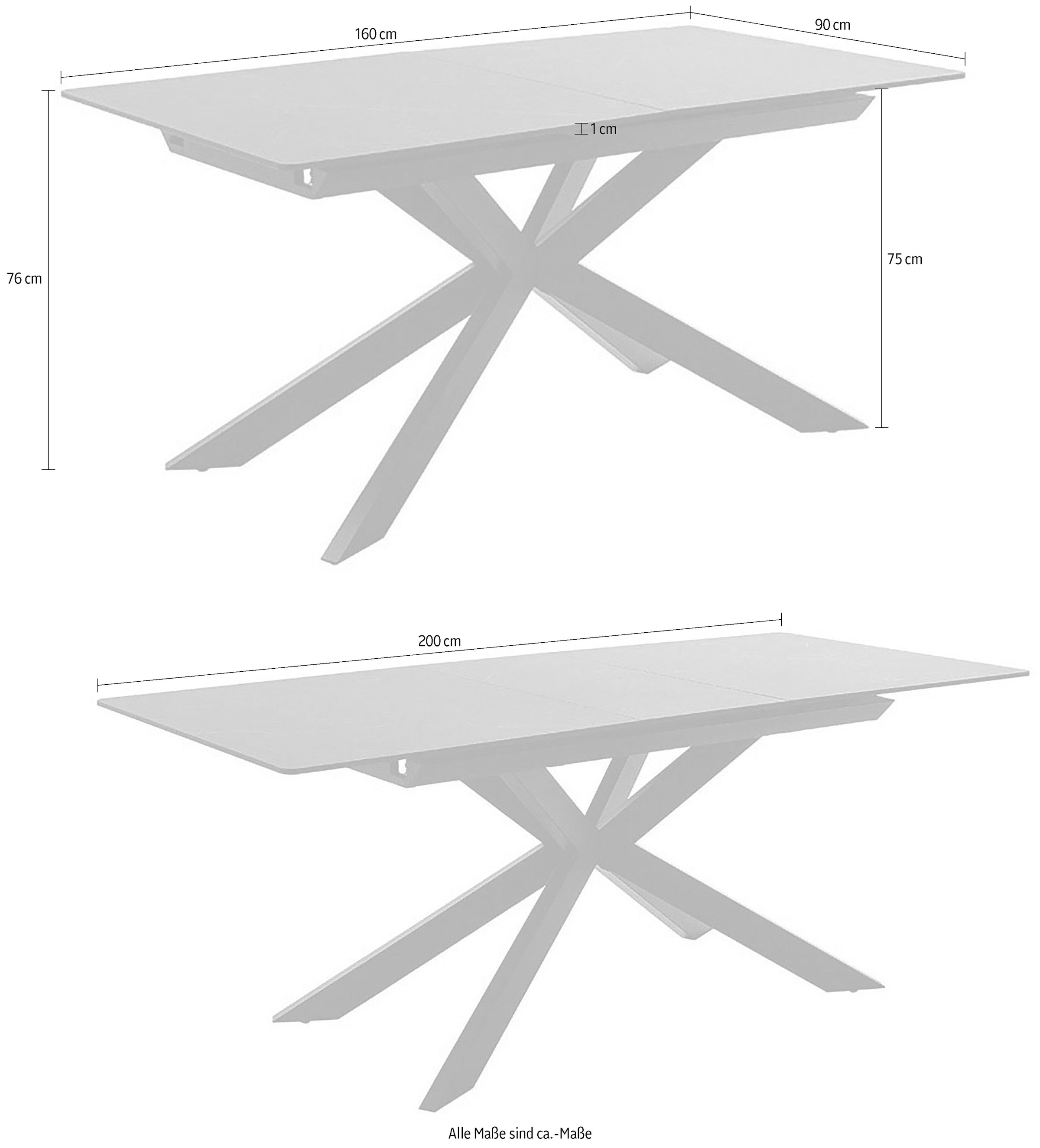 MCA furniture Esstisch »BONANZA Auszugstisch 160-200 cm marmoriert«, (Einzelstück), Keramik,Metall, Marmor-Optik, Synchronauszug, ausziehbar, 6-8 Personen
