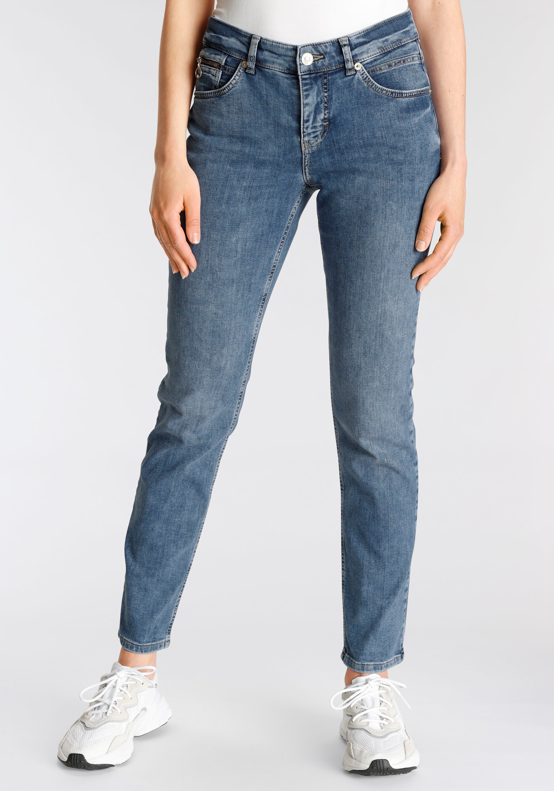Mac Frayed Hem Slim Jean With Ankle Zip White Denim D010 26L