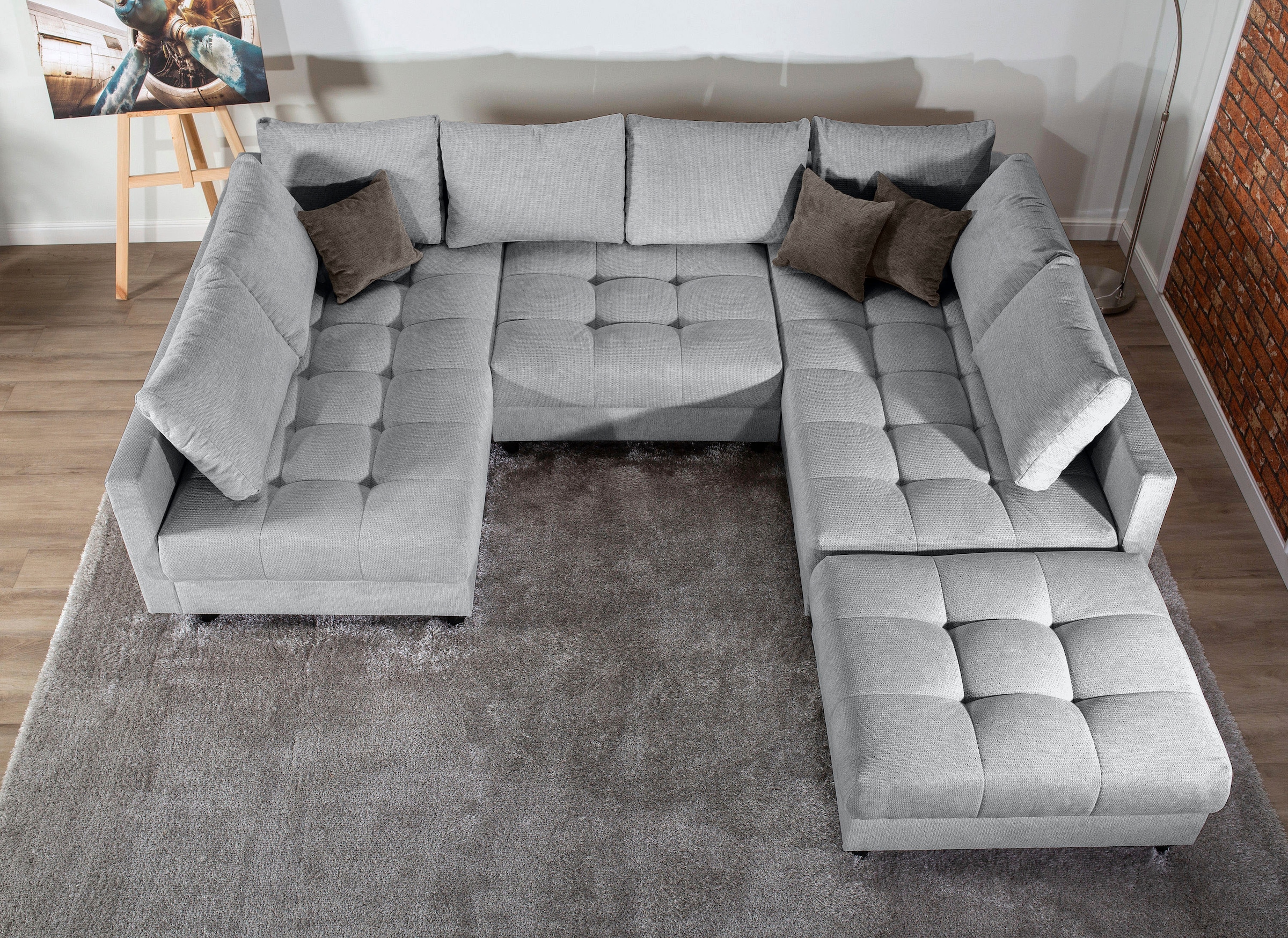 Home affaire Wohnlandschaft »Toni U-Form, B: 298 cm«, mit Hocker & 3 Zierkissen, Federkern
