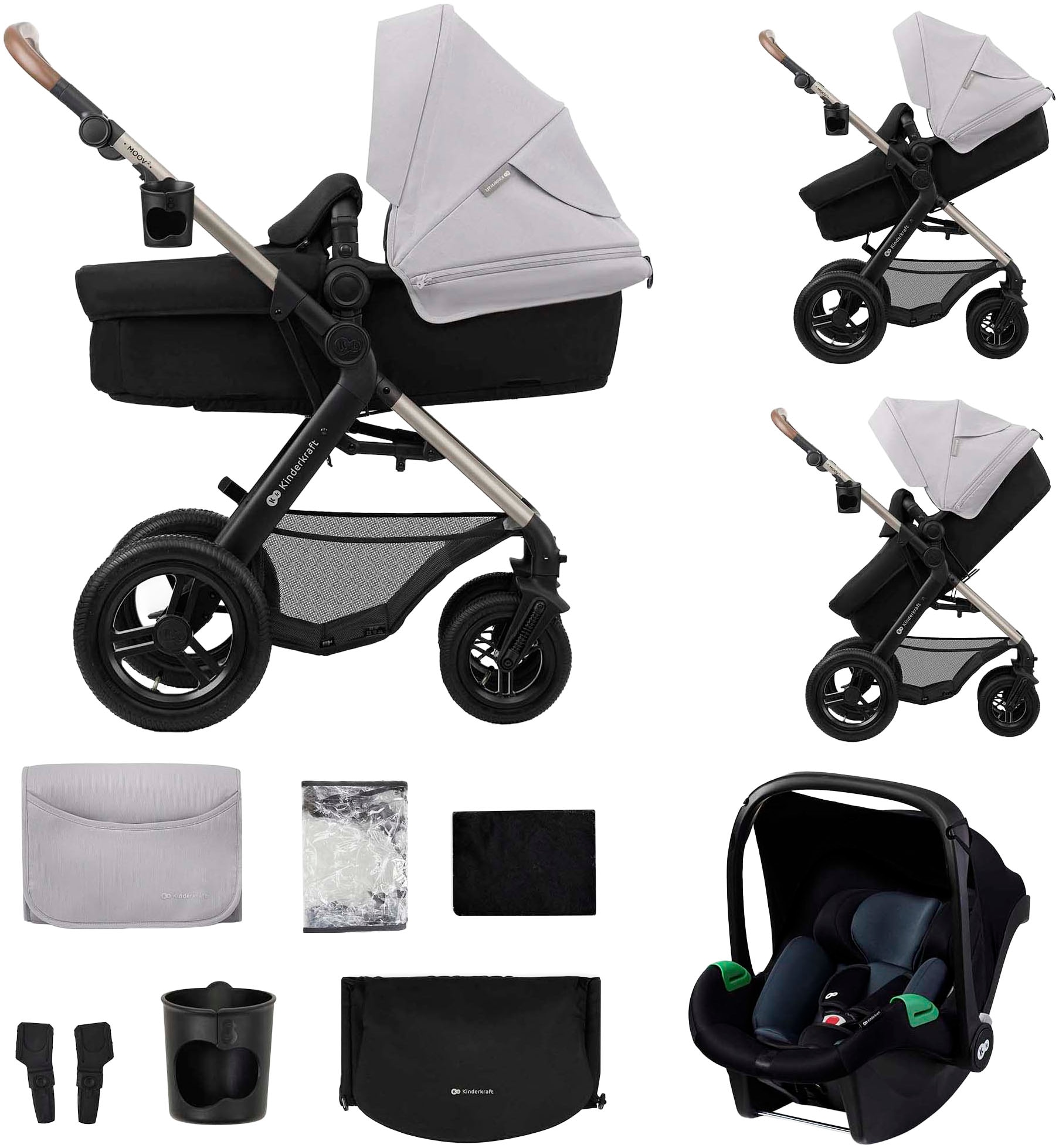 Kinderkraft Kombi-Kinderwagen "MOOV 2 Air 3IN1" 27 kg mit Luftreifen