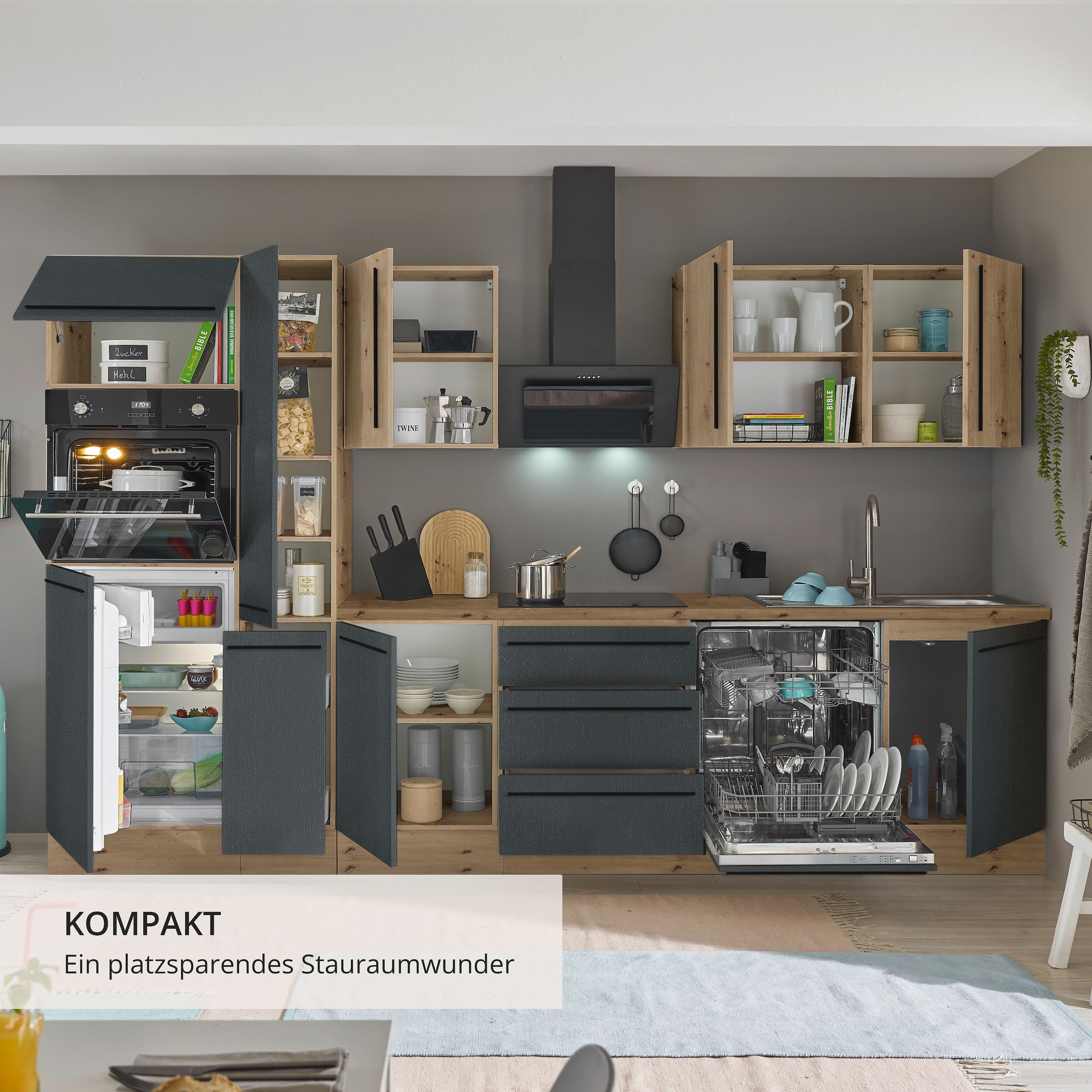 KOCHSTATION Küchenzeile »Florida« Breite 310 cm, wahlweise mit E-Geräten,Softclose für Türen/Schubkästen