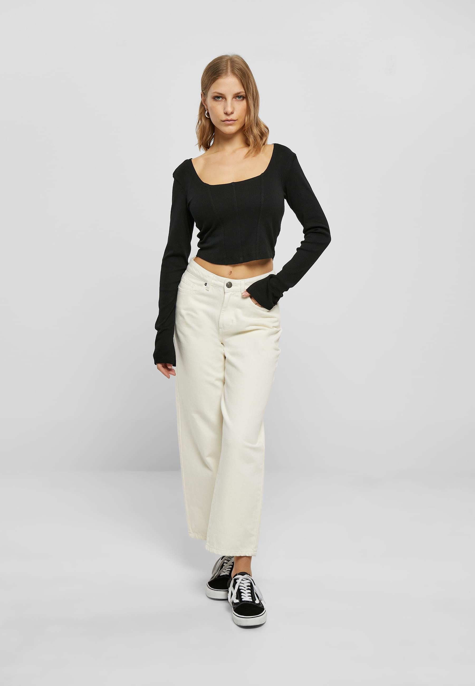 URBAN CLASSICS Longsleeve »Urban Classics Damen Ladies Short Rib Corsage Longsleeve«, (1 tlg.)