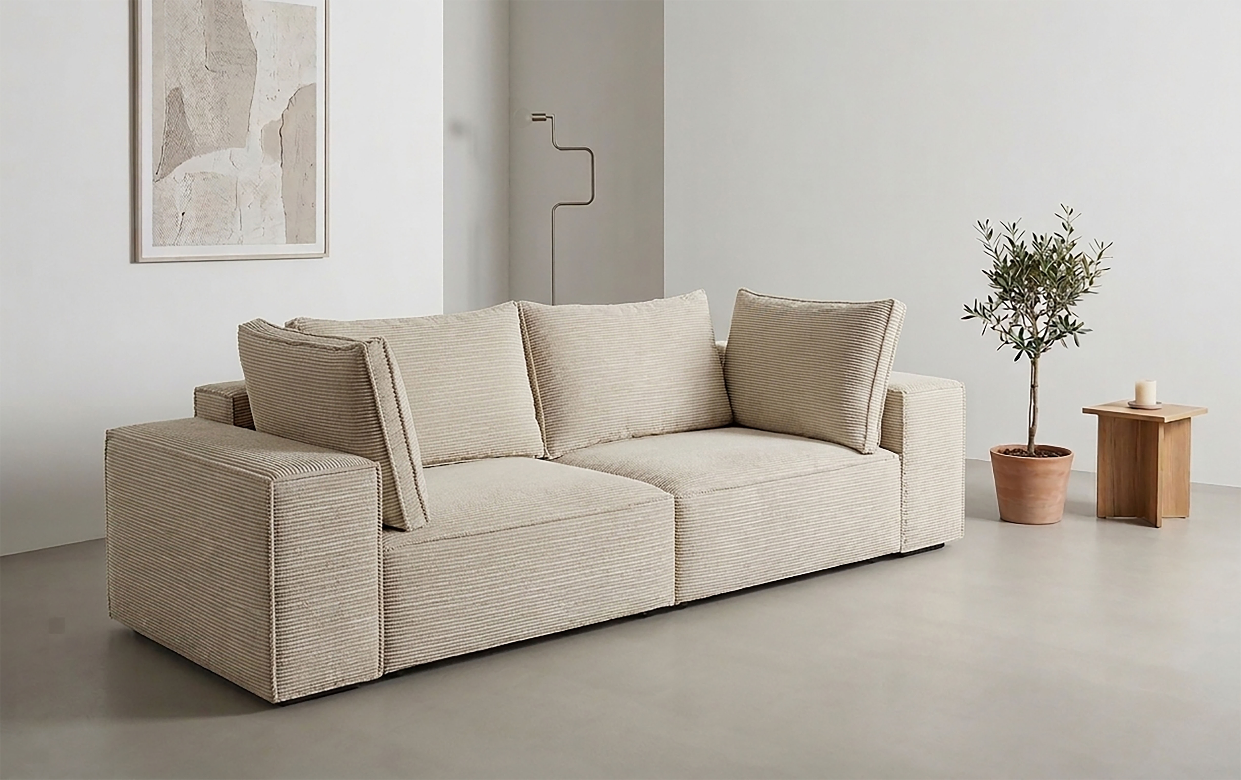 Trends by HG Big-Sofa "Conor XL, B: 268cm, Liegefläche: 138 x 194 cm, in Cord und Velours" mit Schlaffunktion und Bettkasten