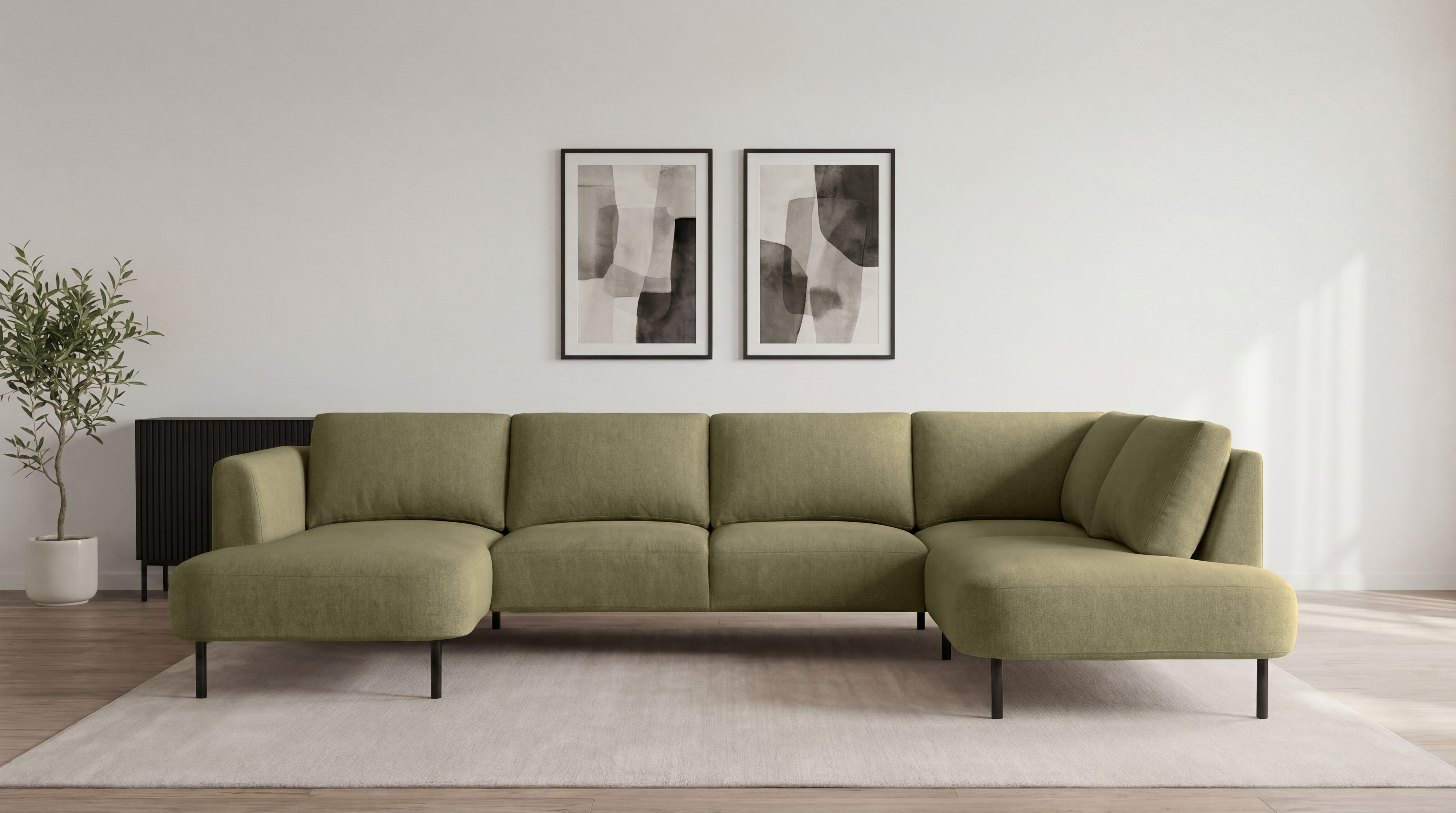 OTTO home Wohnlandschaft "Cesola" in weichem Chenille-Stoff, Breite 327 cm, mit schwarzen Metallfüßen