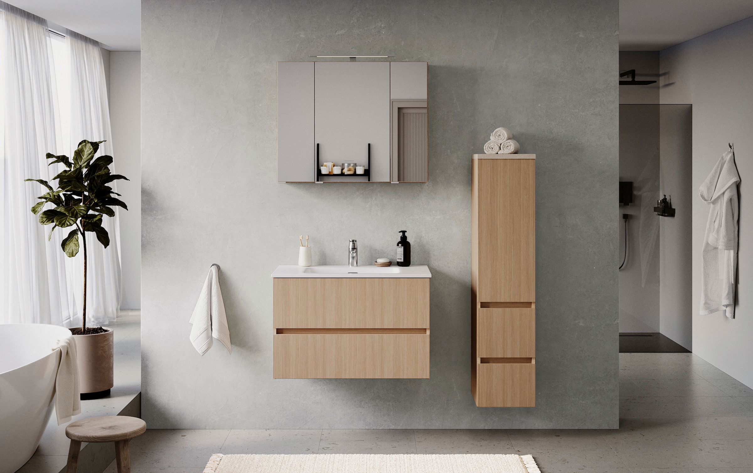 welltime Badmöbel-Set »Eixo«, 80 cm breit, Badmöbel mit LED-Beleuchtung
