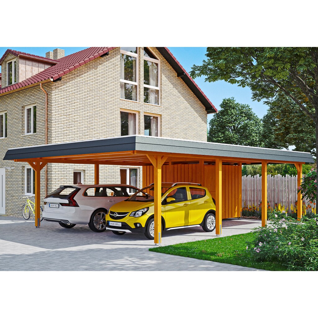 Skanholz Doppelcarport »Wendland«, Leimholz-Nordisches Fichtenholz, 550 cm, hellbraun