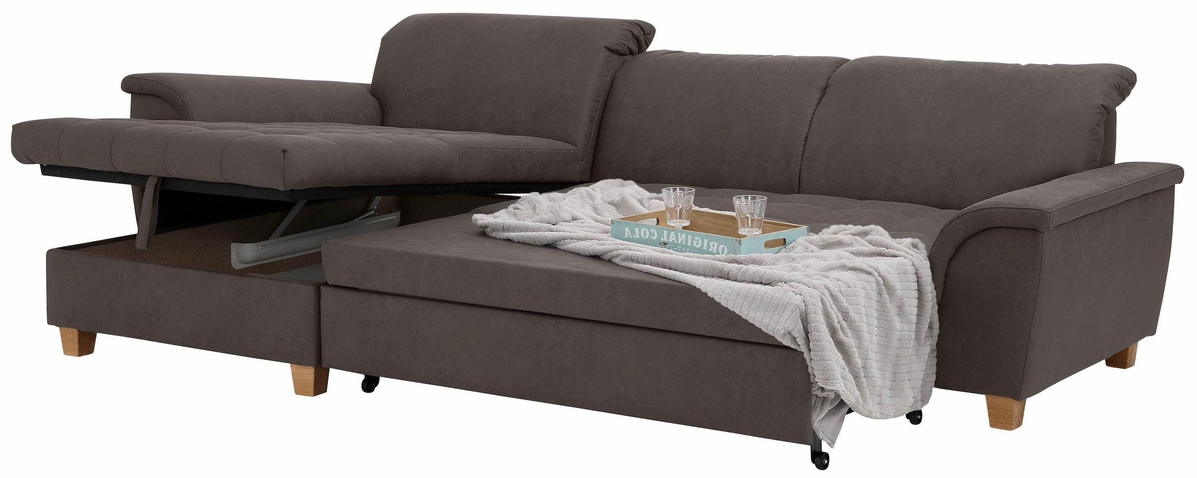 Home affaire Ecksofa »Lyla L-Form«, mit Recamiere, wahlweise mit Rückenfunktion und zusätzlich mit Bett