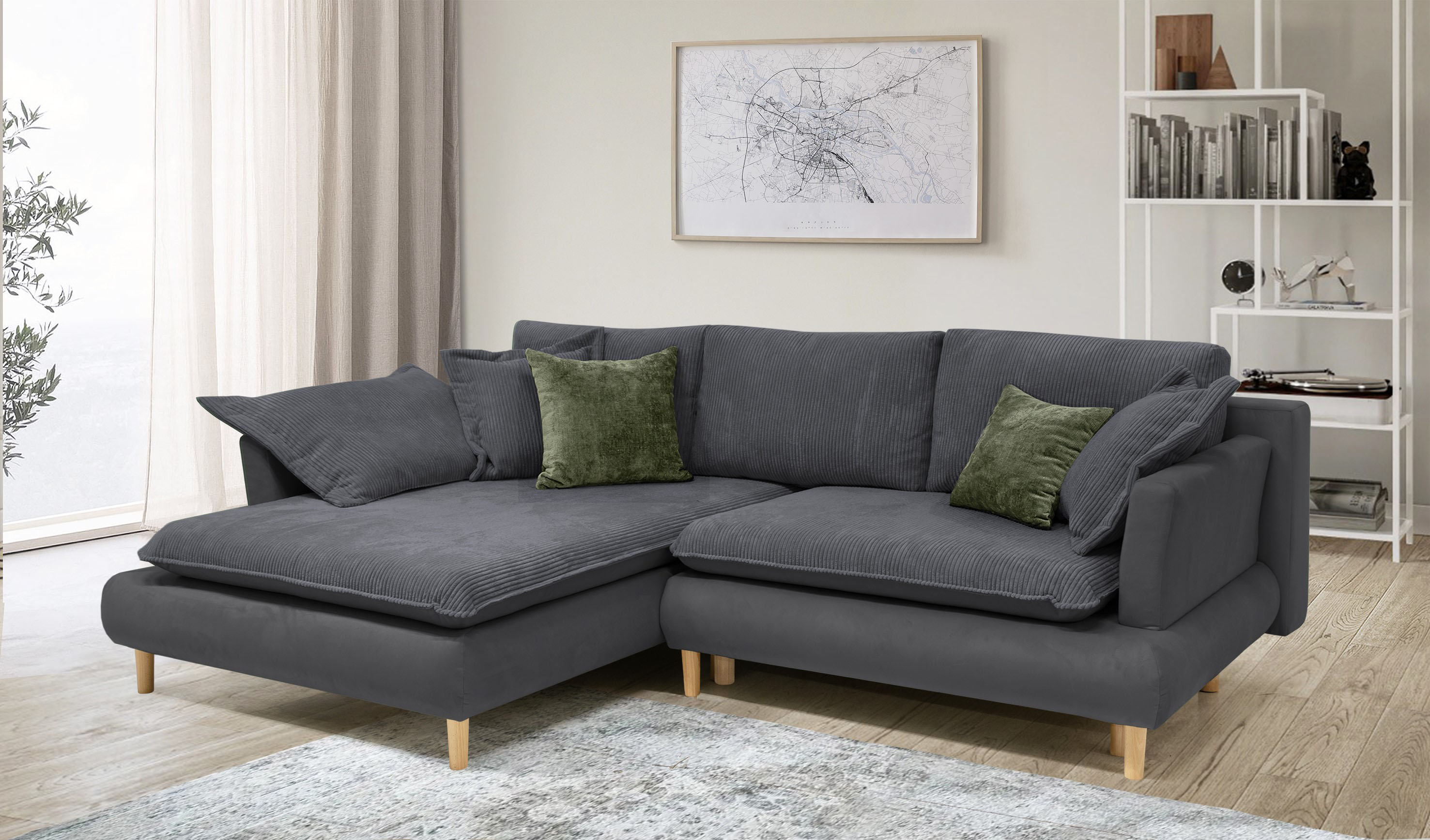 COLLECTION AB "Mandela L-Form, B: 264 cm" Schlaffunktion, Bettkasten & 5 Zierkissen, Federkern