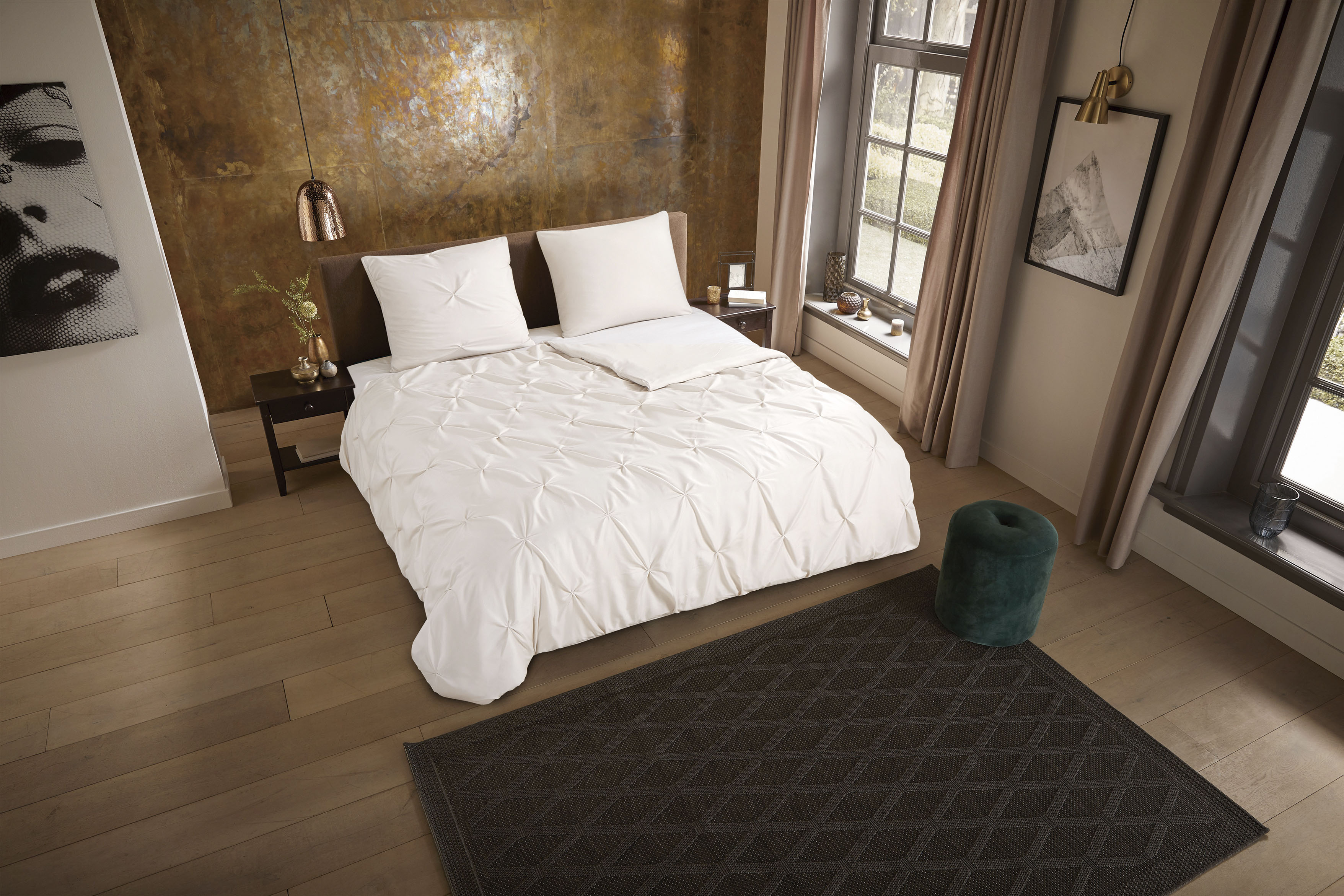 PURE luxury collection Wendebettwäsche "Elegence" 3 Stk. Mikrofaser, Uni, Stickerei, luxuriöse Falten, Reißverschluss