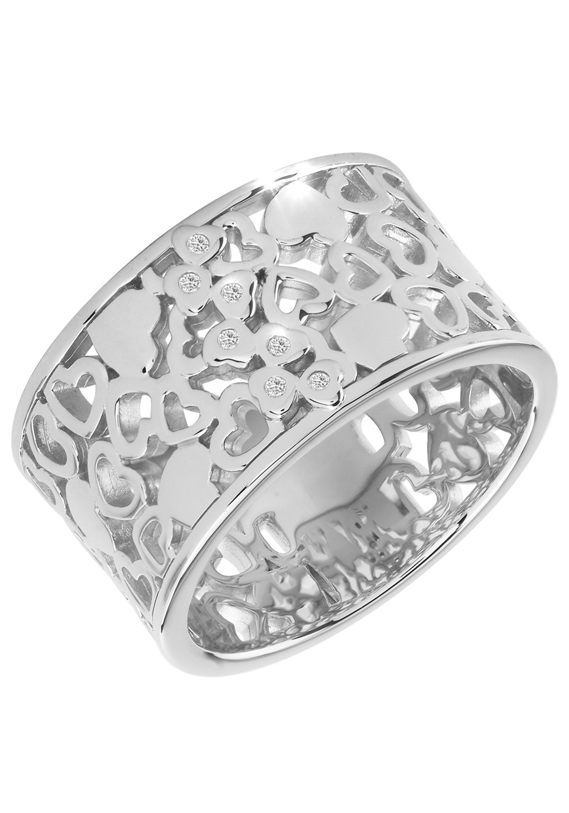 Firetti Herzen 925 Sterling Silver Women Ring White Zirconia Size 58