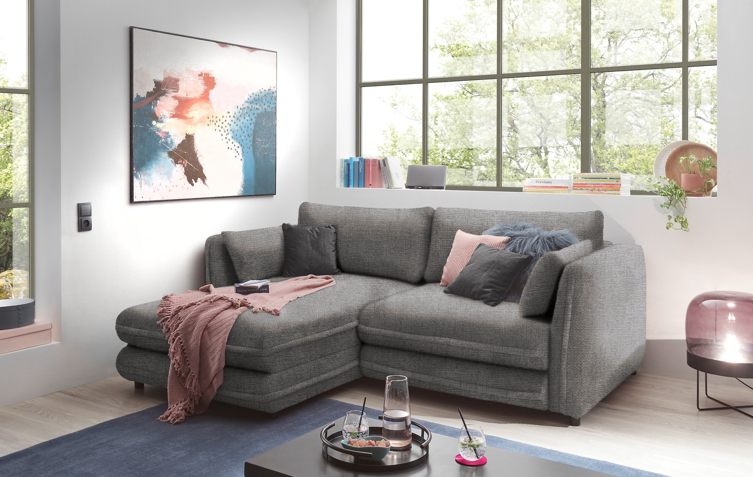 ED EXCITING DESIGN Ecksofa "Stanley", frei im Raum stellbar, mit Schlaffunk günstig online kaufen