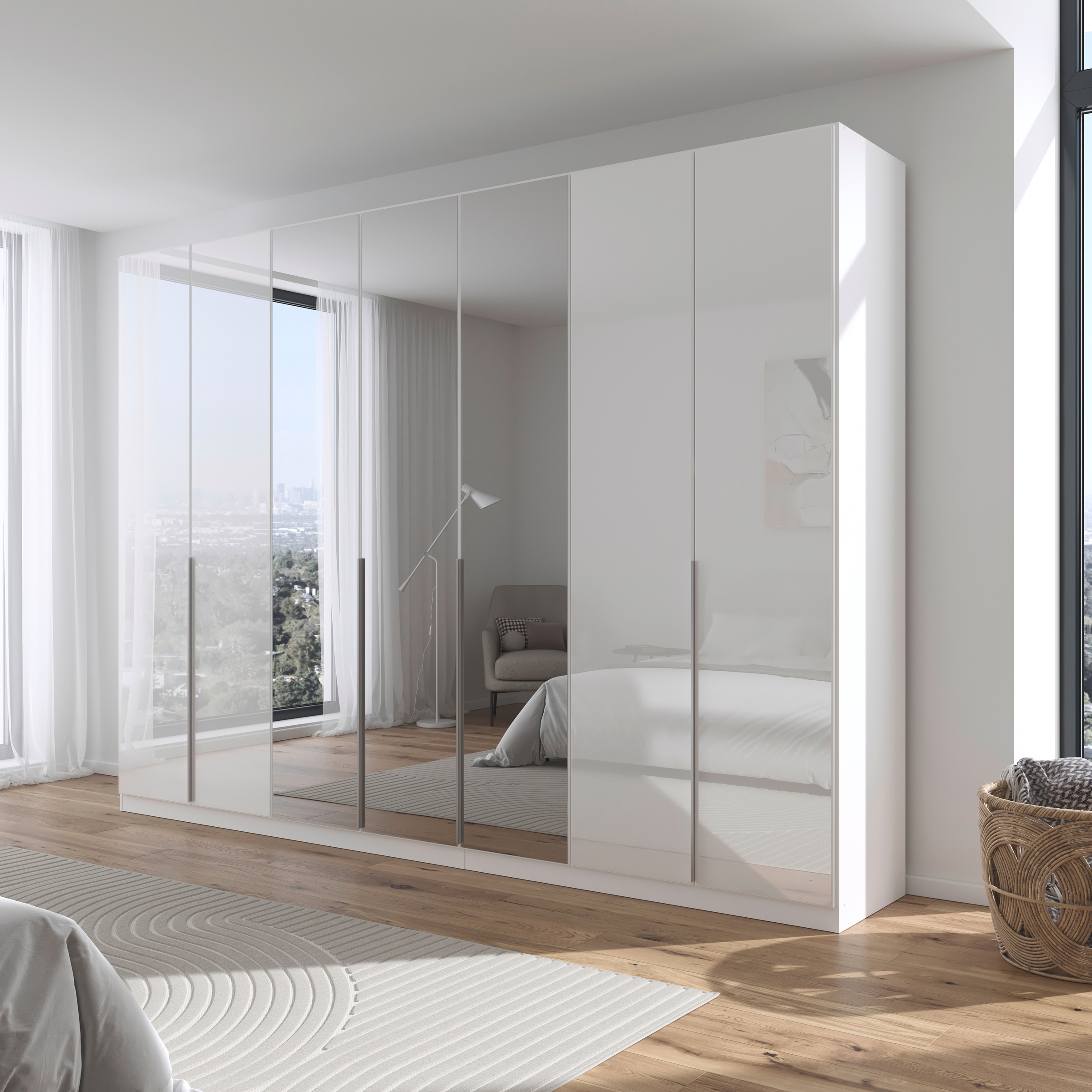 rauch Drehtürenschrank »Kleiderschrank Kleiderschränke Schrank Garderobe AGORDO mit Glasfront«, (in zwei Griff-Farben), durchdachte Innenausstattung, in 6 Breiten und 2 Höhen MADE IN GERMANY