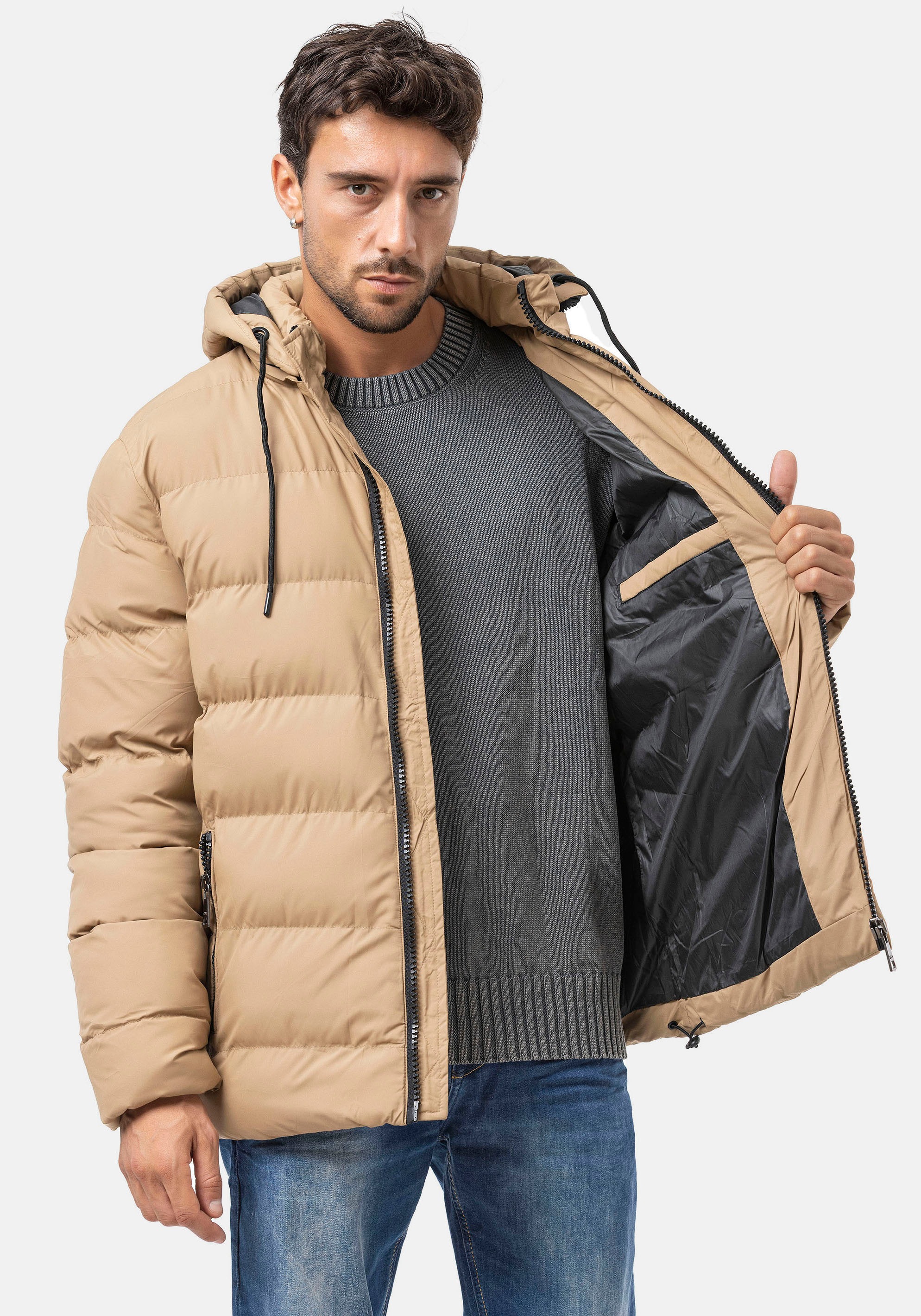 Cipo & Baxx Men's Quilted Jacket Beige M 6
