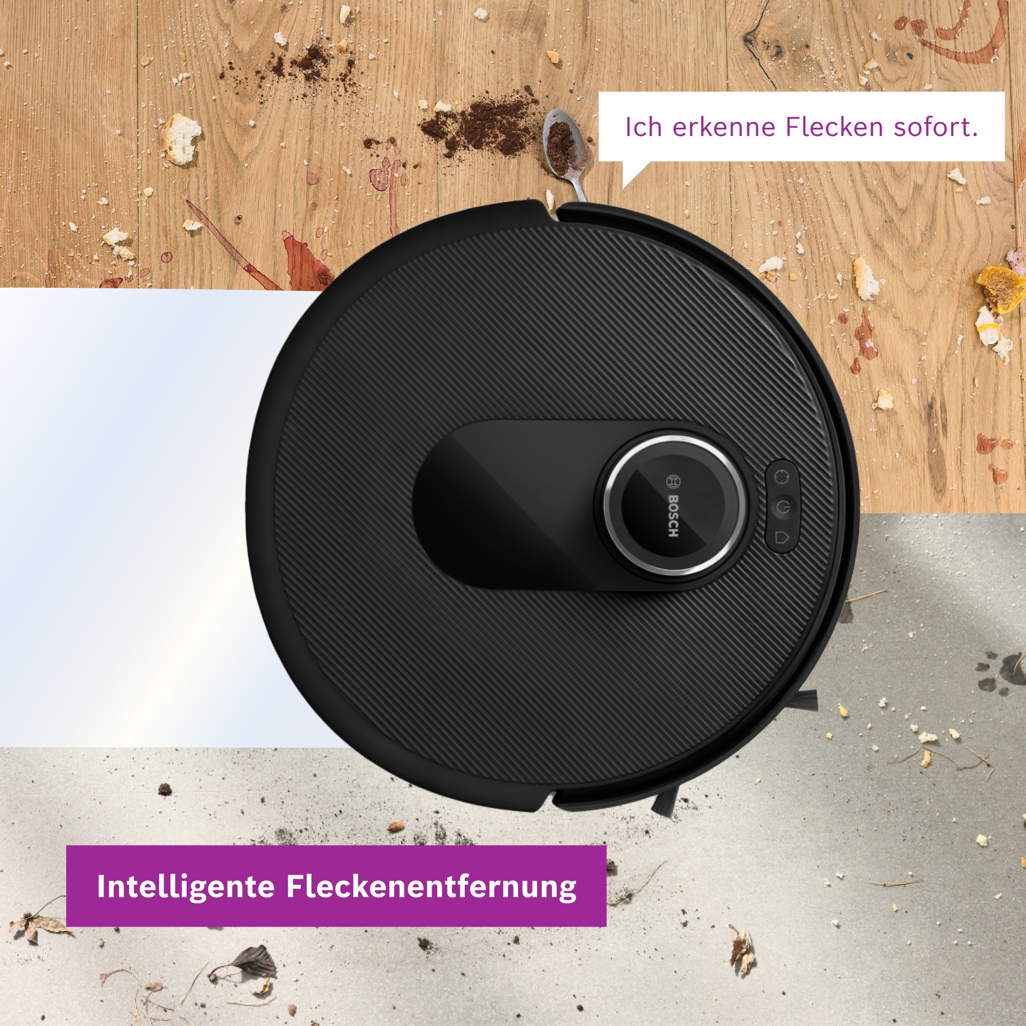 BOSCH Saugroboter »Spotless Max BCRDW3B, rotierende Wischpads, 70°C Selbstreinigung«, Datensicherheit, 11.000 Pa Saugkraft, Absaugstation, Carbon Bürste