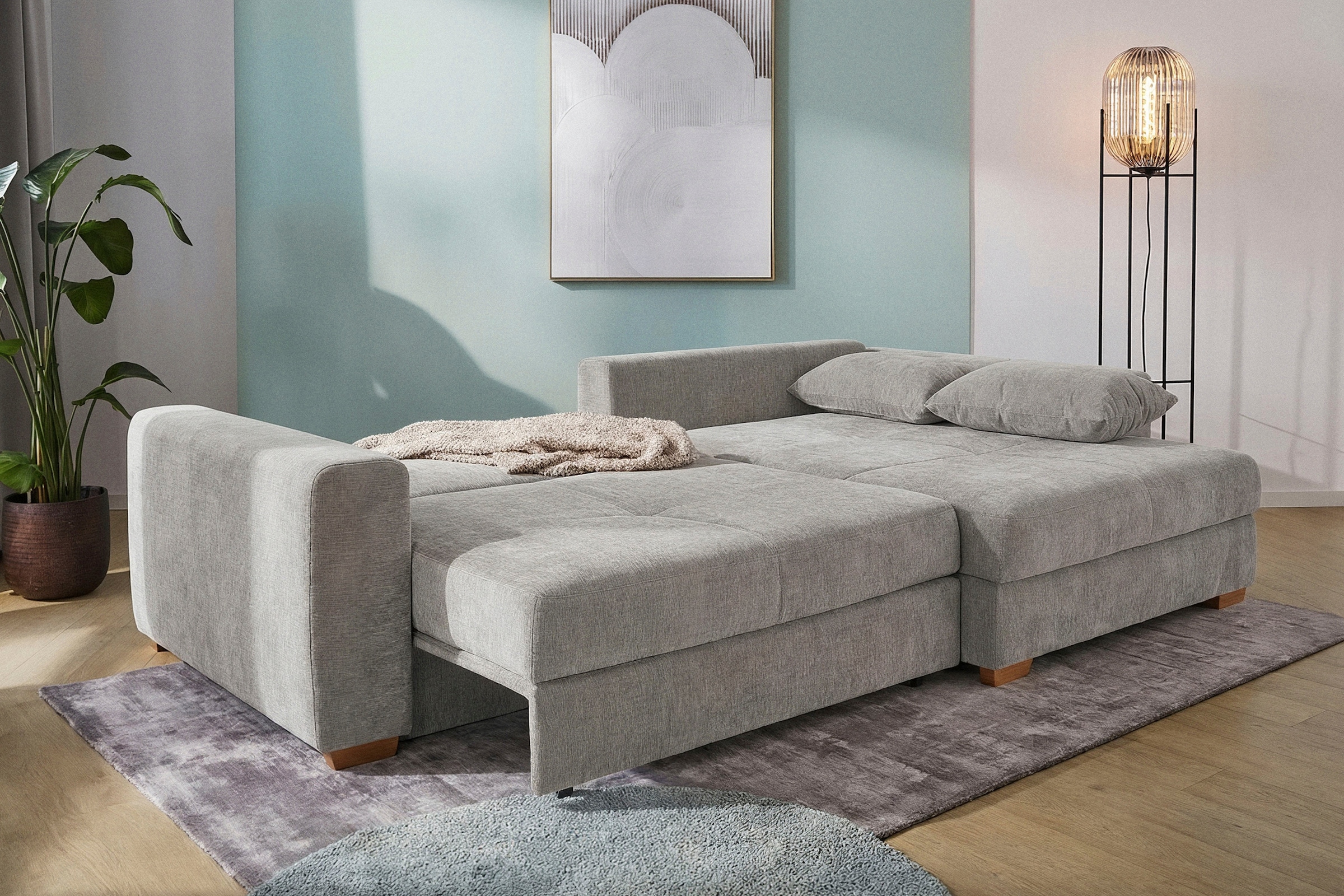 Jockenhöfer Gruppe Ecksofa »Kampen L-Form, B: 288 cm, Liegefl. 153x245 cm« mit Bettfunktion, Bettkasten & Zierkissen, Federkern