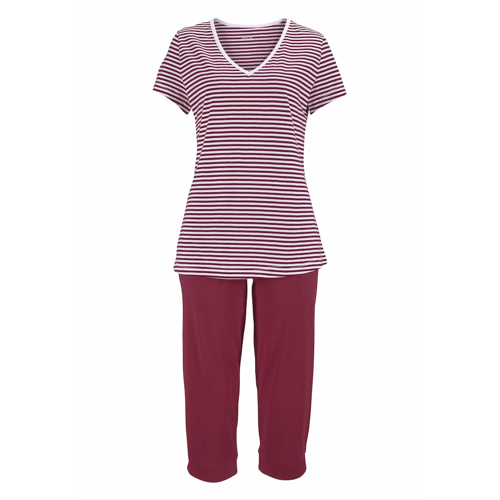 H.I.S Capri-Pyjama, (2 tlg.), mit geringeltem T-Shirt und legerer Hose