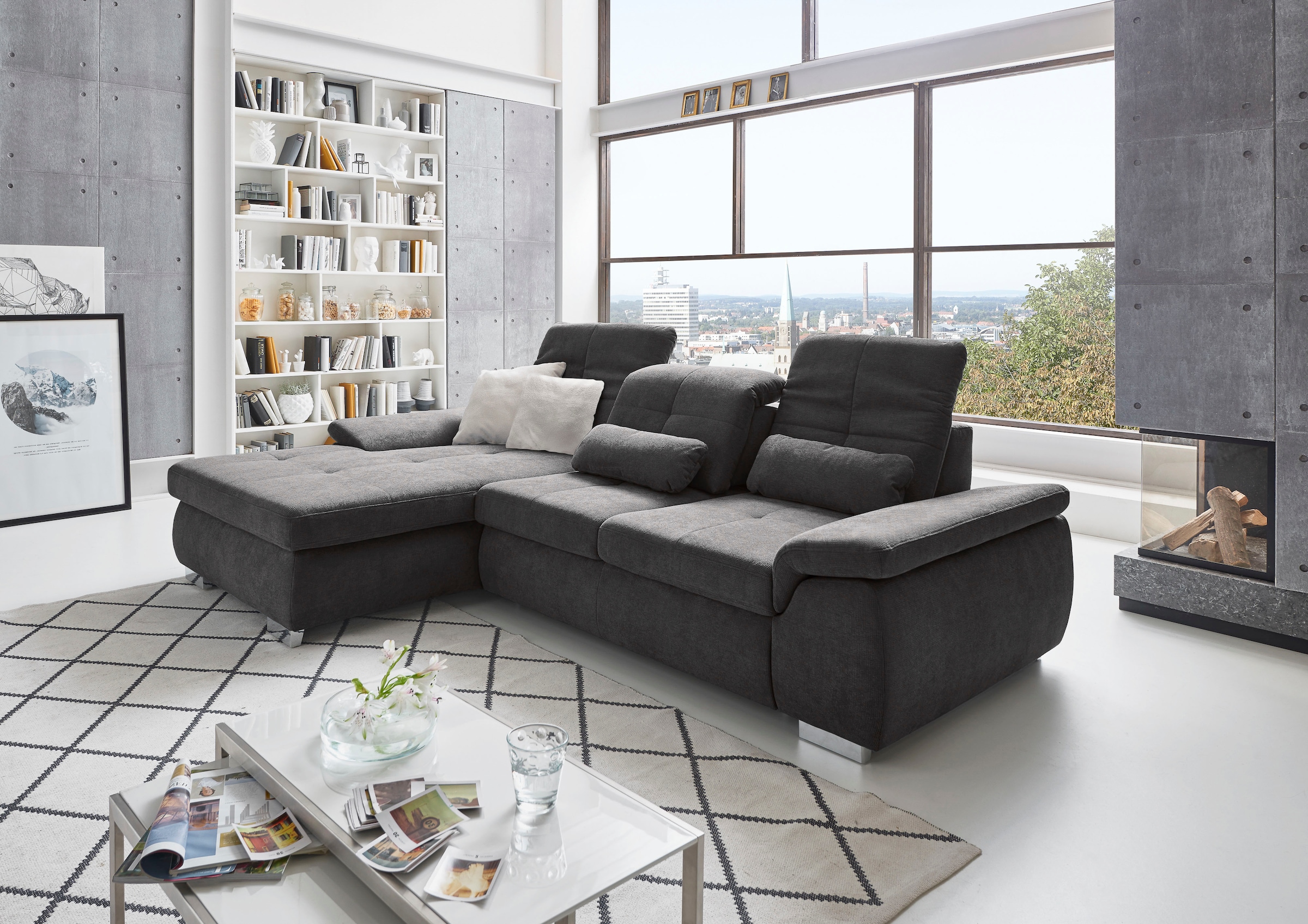 Die PlanBar Ecksofa »MP-IN16037 L-Form mit Federkern-Polsterung«, mit Sitztiefenverstellung & Zierkissen