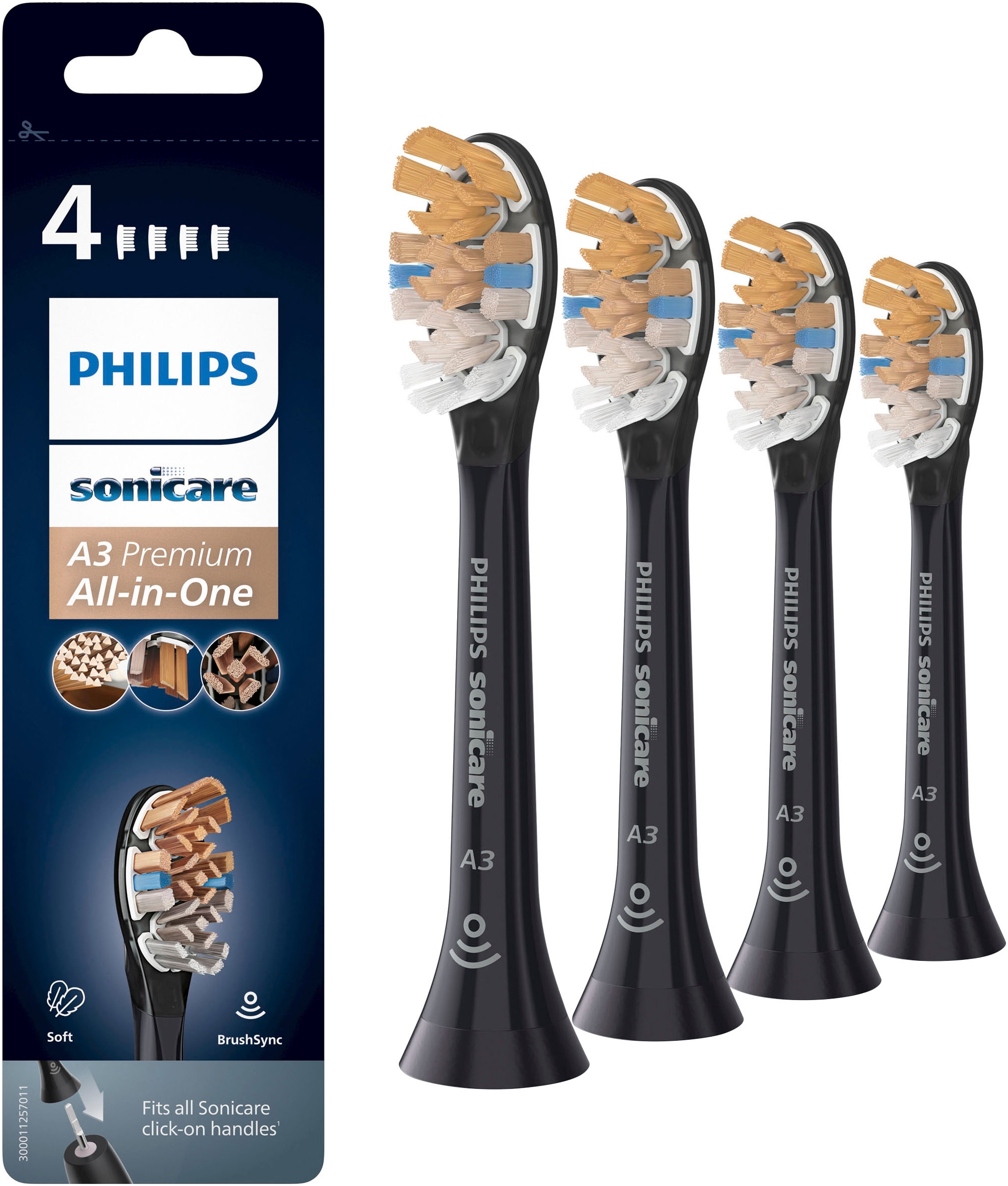 Philips Sonicare Aufsteckbürsten »A3 Premium All-in-One«, aufsteckbar, BrushSync-fähig, Standardgröße