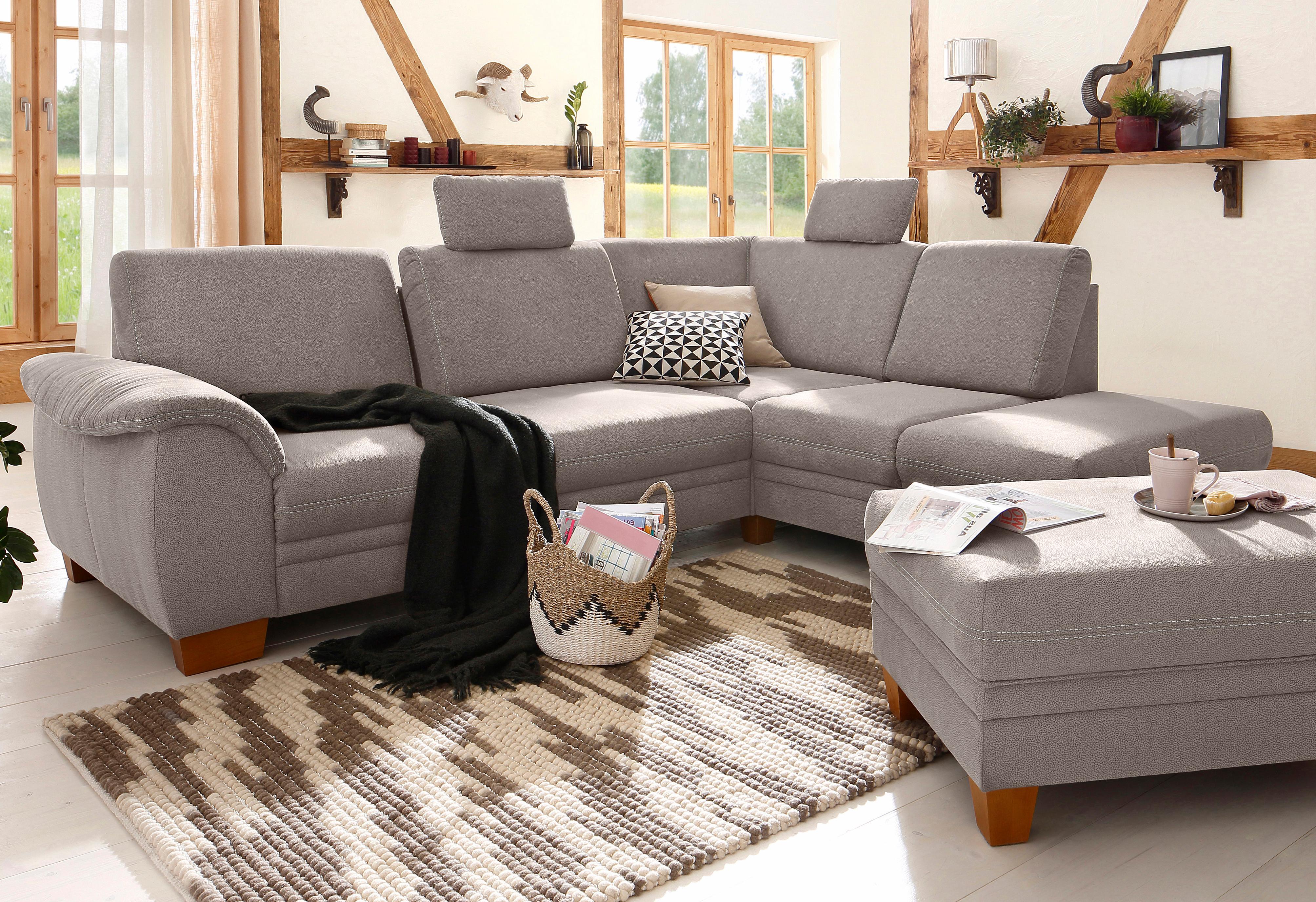 OTTO home Ecksofa "Husum L-Form" mit Sitztiefenverstellung, Federkern-Polsterung und Kontrastnaht