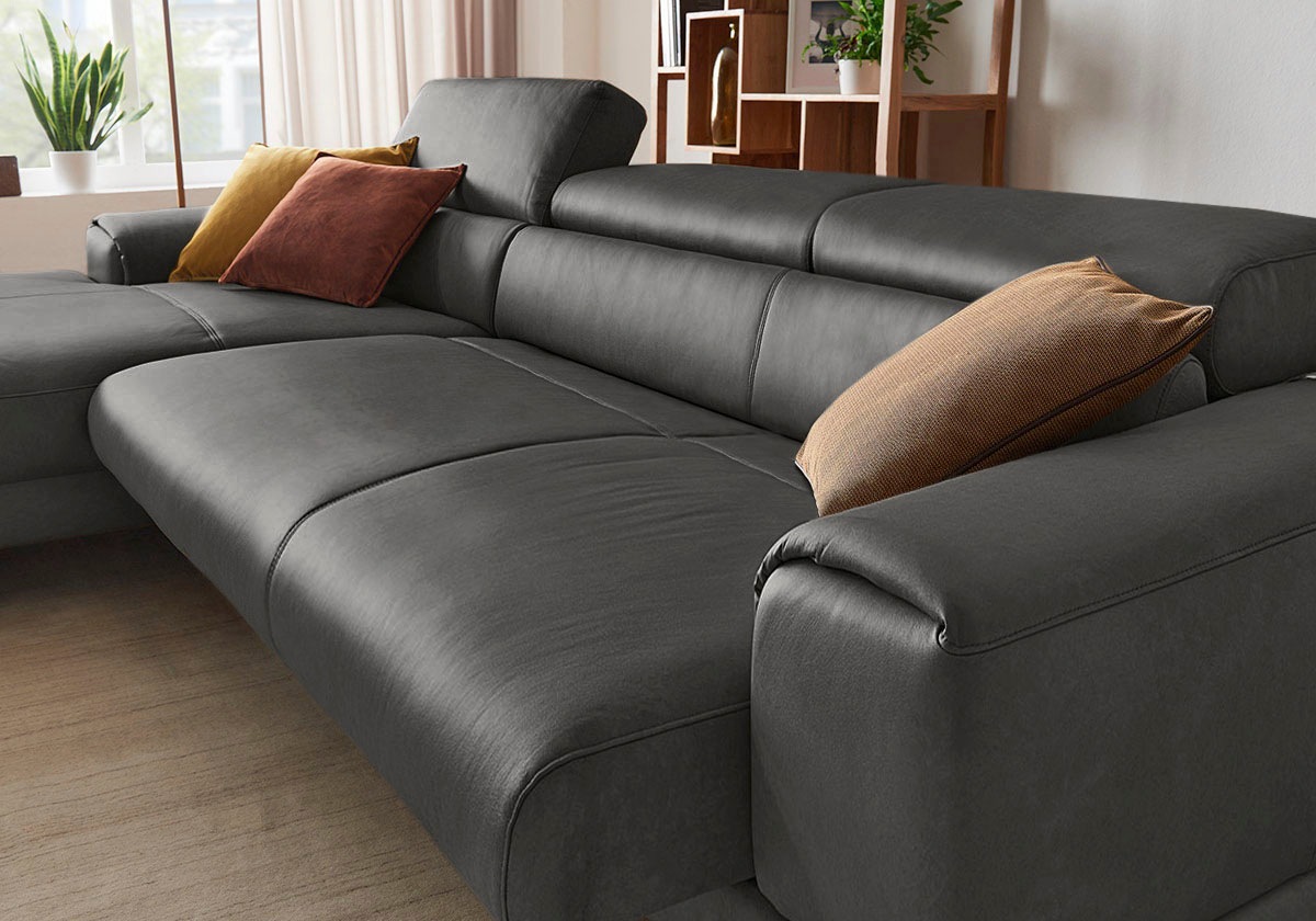W.SCHILLIG Ecksofa »piedroo, Designsofa mit tollem Sitzkomfort, bequem und elegant, L-Form«, Kopfteilverstellung, wahlweise mit Sitztiefenverstellung, Breite 343cm