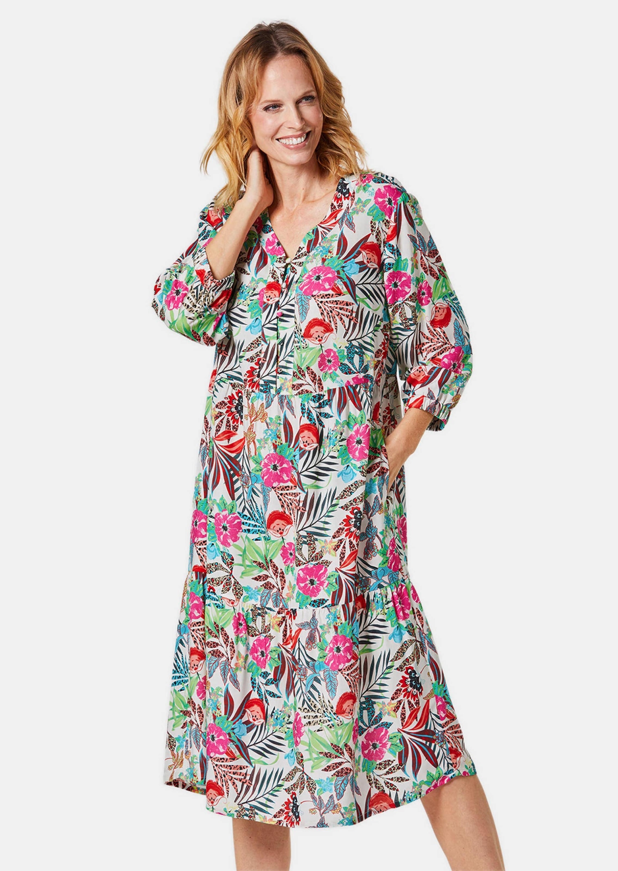 GOLDNER Blusenkleid "Kurzgröße Druckkleid aus fließendem Material" Eingriff günstig online kaufen