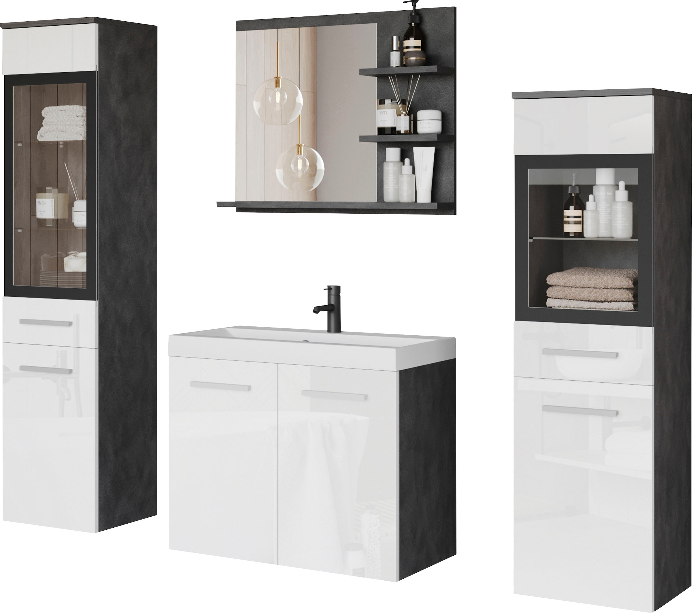 welltime Badmöbel-Set "MADRIT" Komplett-Set, mit Waschbecken, 5 Stk. tlg. günstig online kaufen