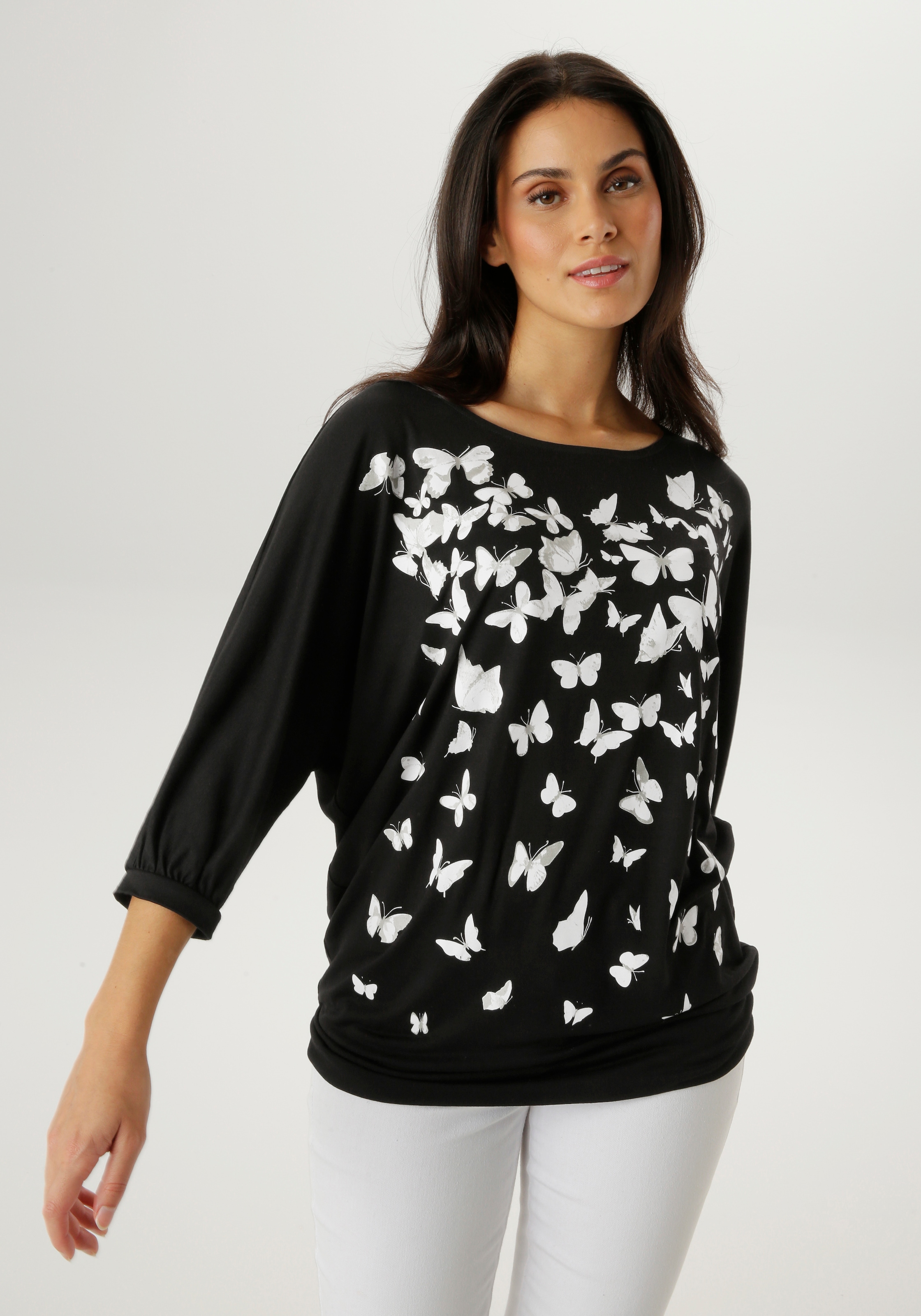 Aniston SELECTED T-Shirt vorne mit filigranen Schmetterlingen bedruckt