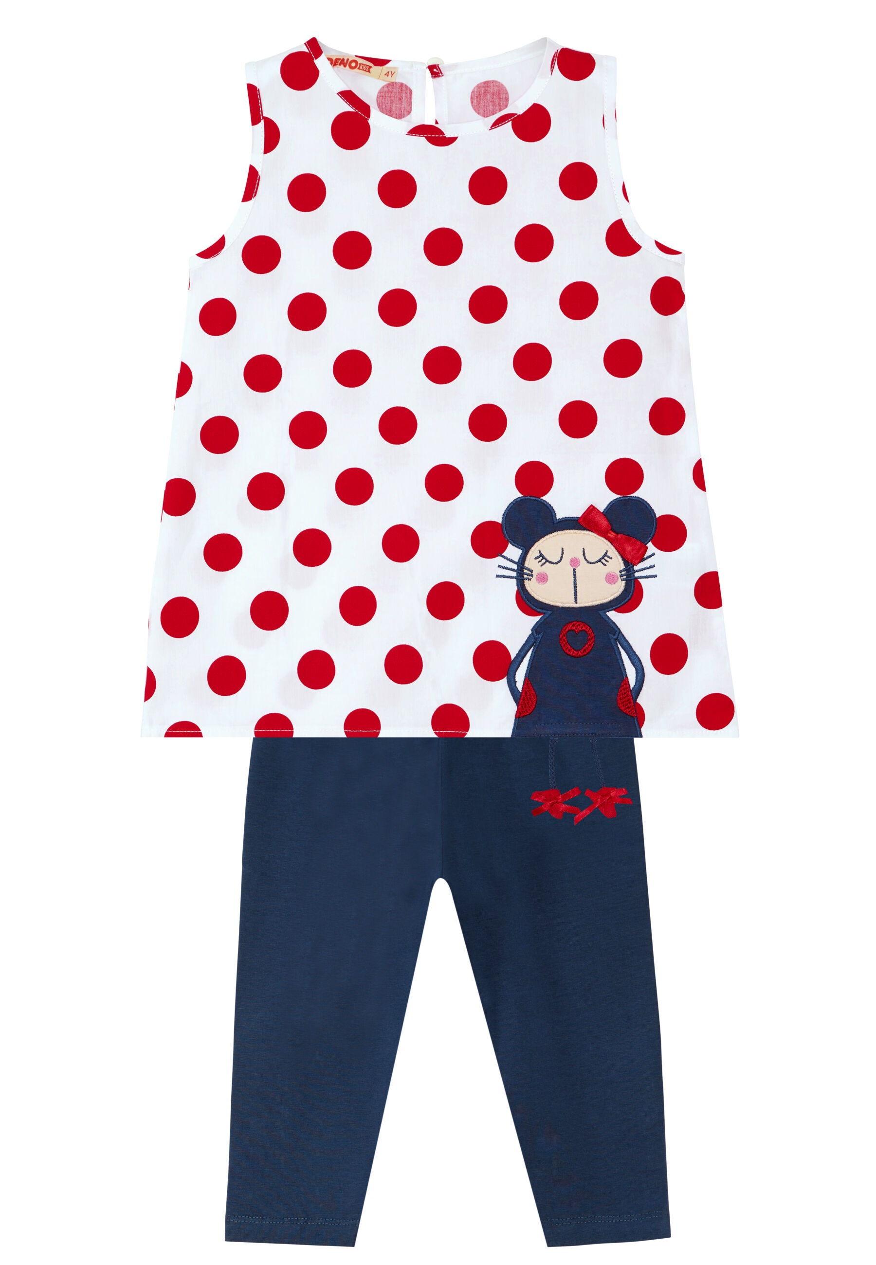 Denokids Hausanzug »Dotted Doll«, (2 tlg.), mit süßer Maus-Applikation