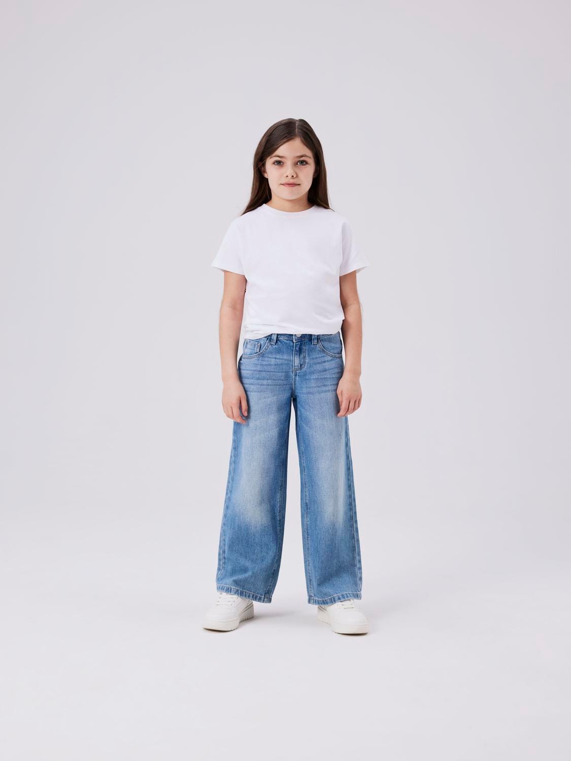 NAME IT Mädchen Weite Jeans "NKFROSE für Mädchen mit weitem Bein und klassischem Sitz", blau, Gr. 116, Abriebeffekte, Denim/Jeans, Obermaterial: 100%