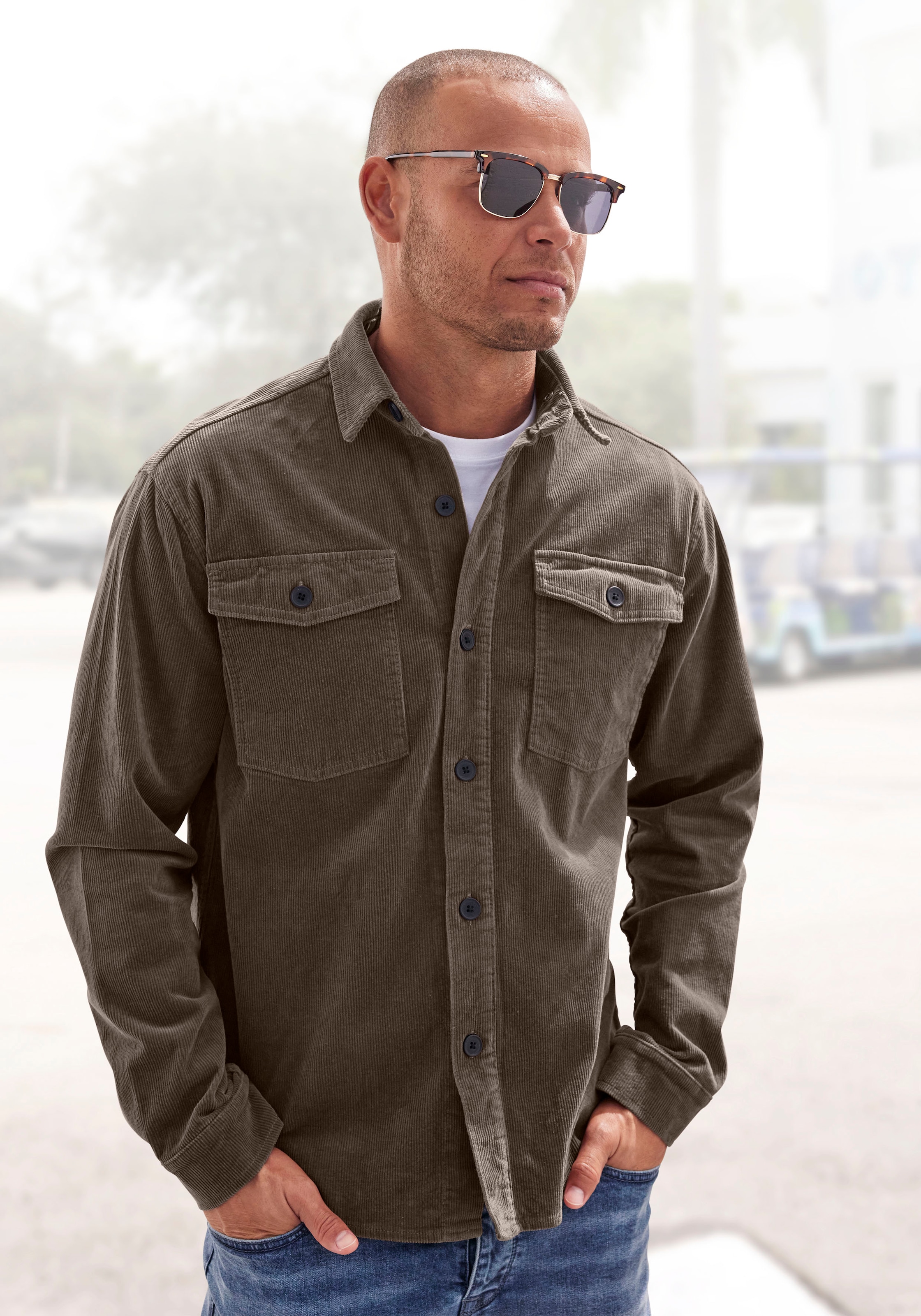 John Devin Hemdjacke, modernes Overshirt, Regularfit mit aufgesetzten Taschen