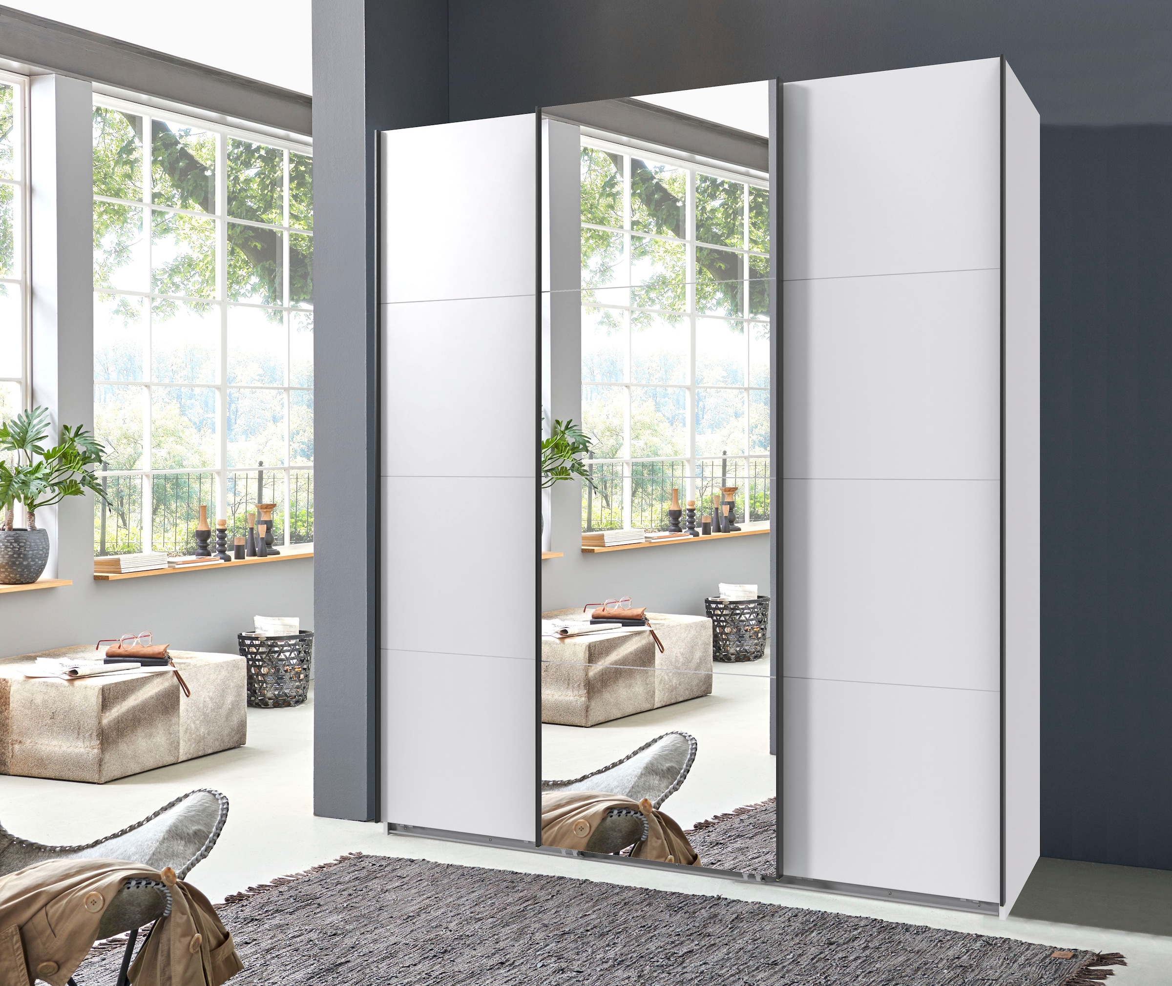 Wimex Kleiderschrank »Mugano, Made in Germany, Lieferung bis in Deine Etage und Stellort«, (wähle Deine Ausstattung: Basic oder Premium!), 3 Schwebetüren, große Größen, mit oder ohne Spiegel, Metallgriffe