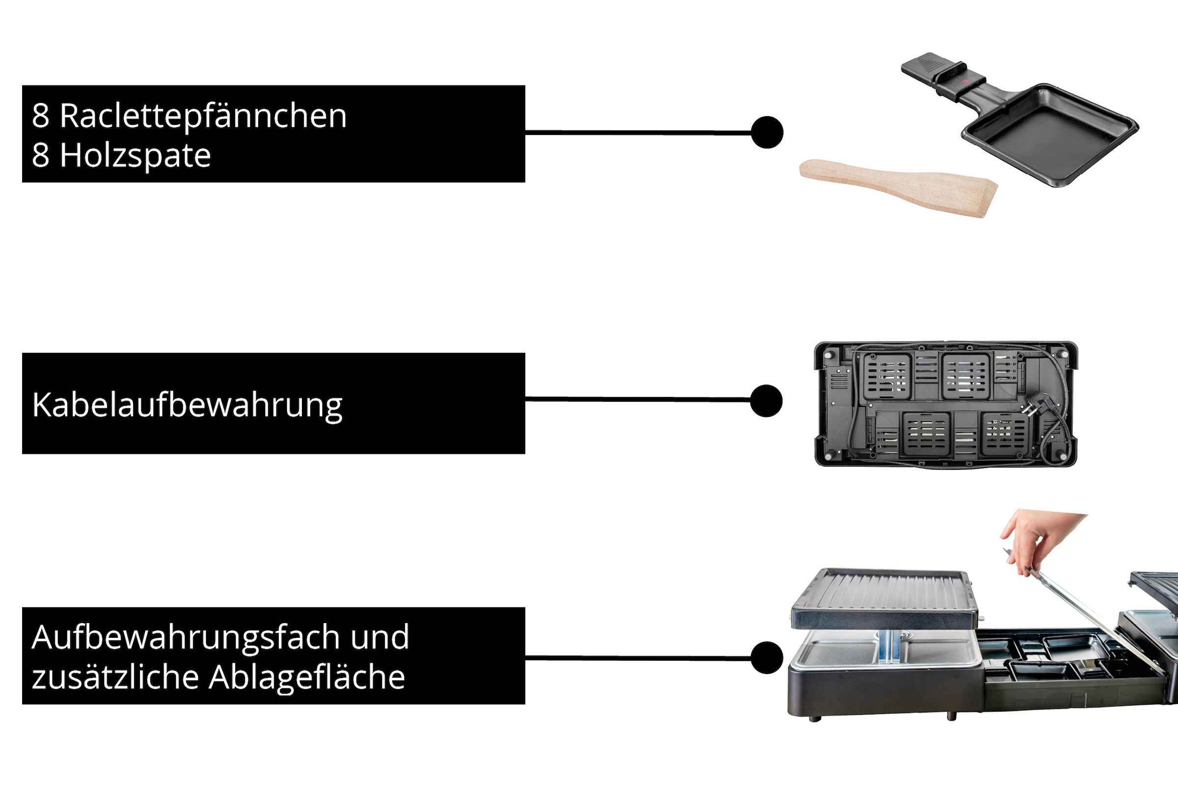 Unold Raclette »48755 RACLETTE Extendable«, 8 St. Raclettepfännchen, 1300 W