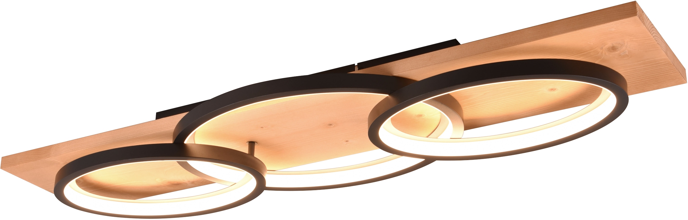 TRIO Leuchten LED Deckenleuchte »BARCA, dimmbare Deckenlampe aus Holz & Metall mit indirektem Licht«, 1 flammig, Leuchtmittel LED-Board | LED fest integriert, LED warmweiß & 4700 Lumen, für Wand- und Deckenmontage, 3 Dimmstufen