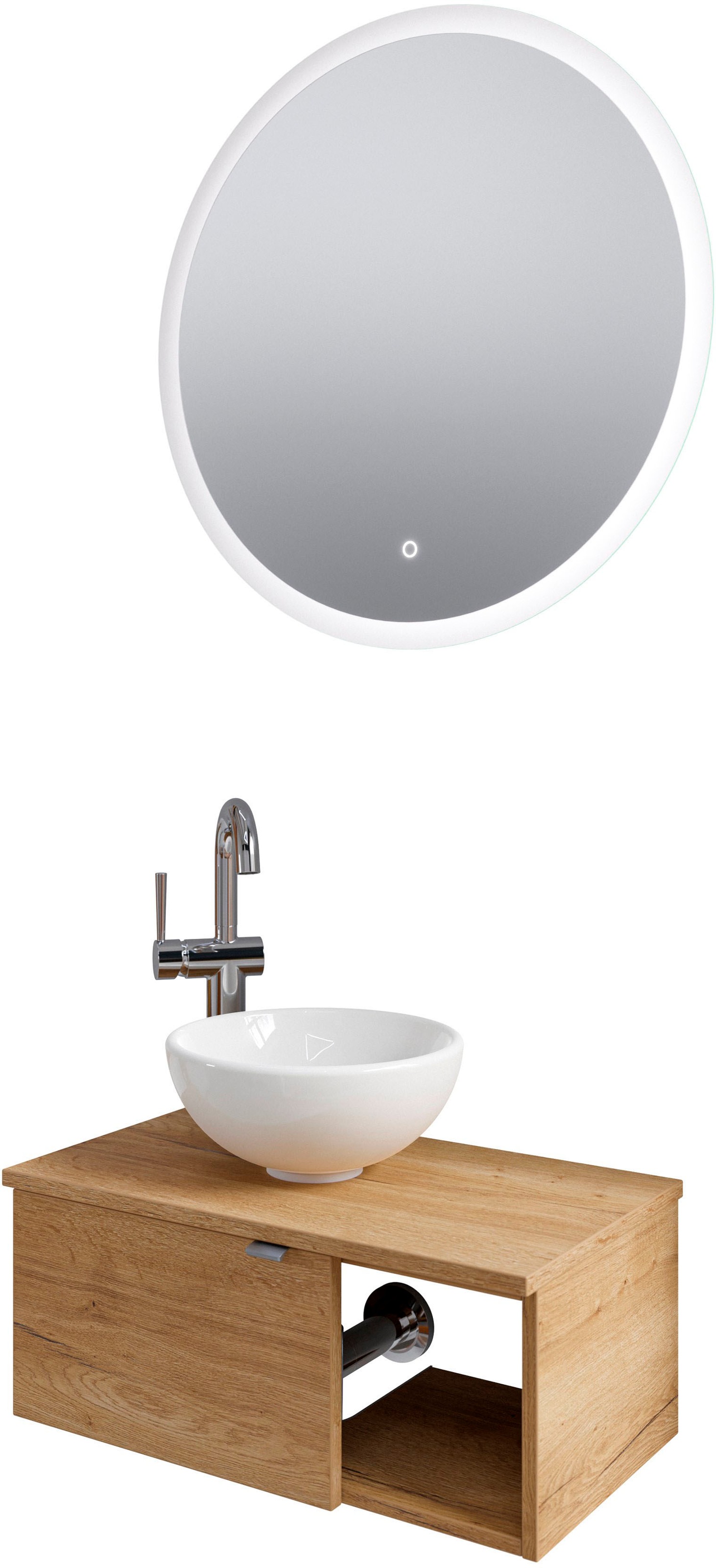 Saphir Badmöbel-Set »Serie 6915«, (4 St.), Gäste-Bad, 70 cm breit, mit LED-Spiegel, offenem Fach und 1 Tür