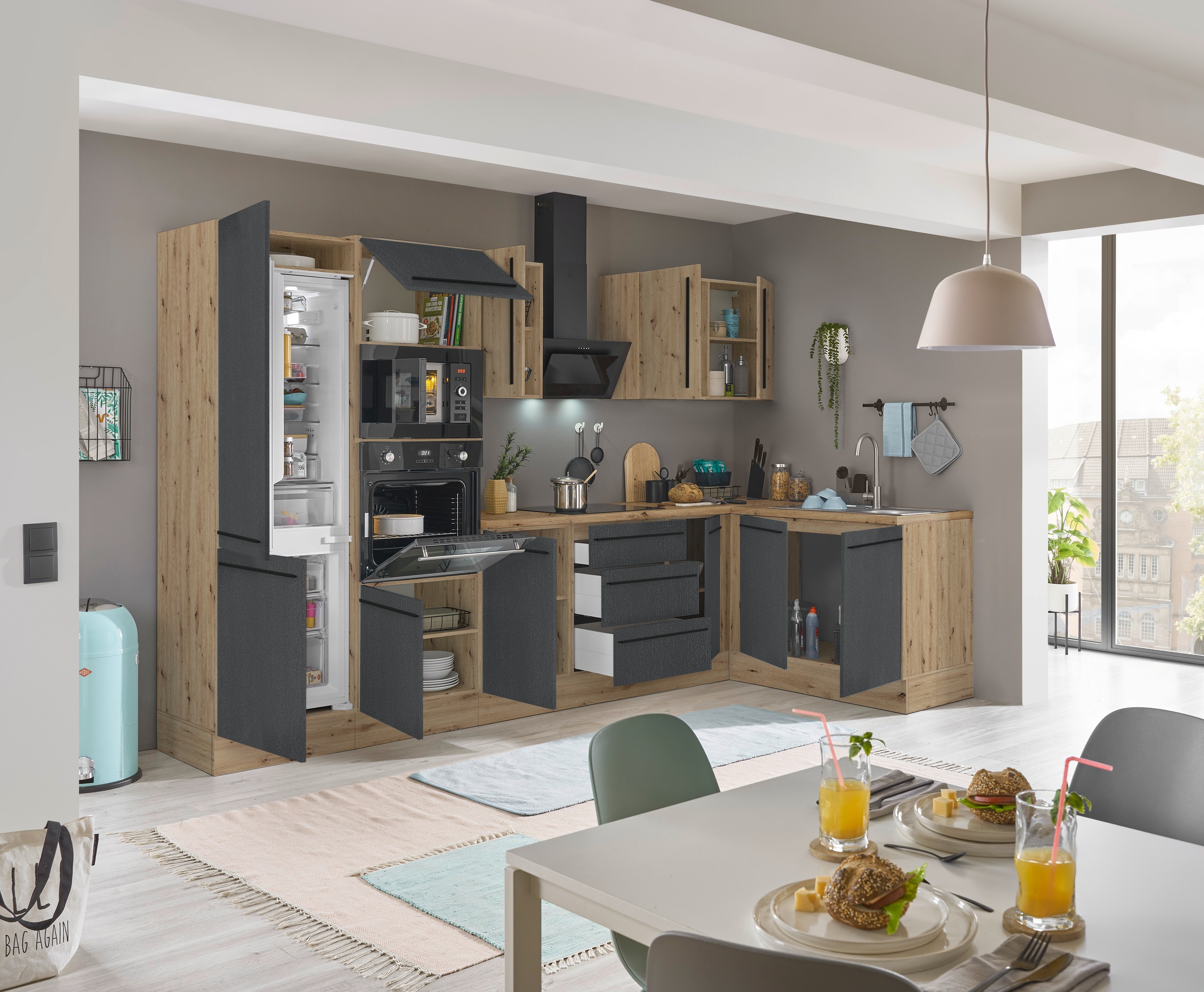 KOCHSTATION Winkelküche »Florida, Stellbreite 330x165 cm«, wahlweise mit E-Geräten, mit Softclose für Türen und Schubkästen