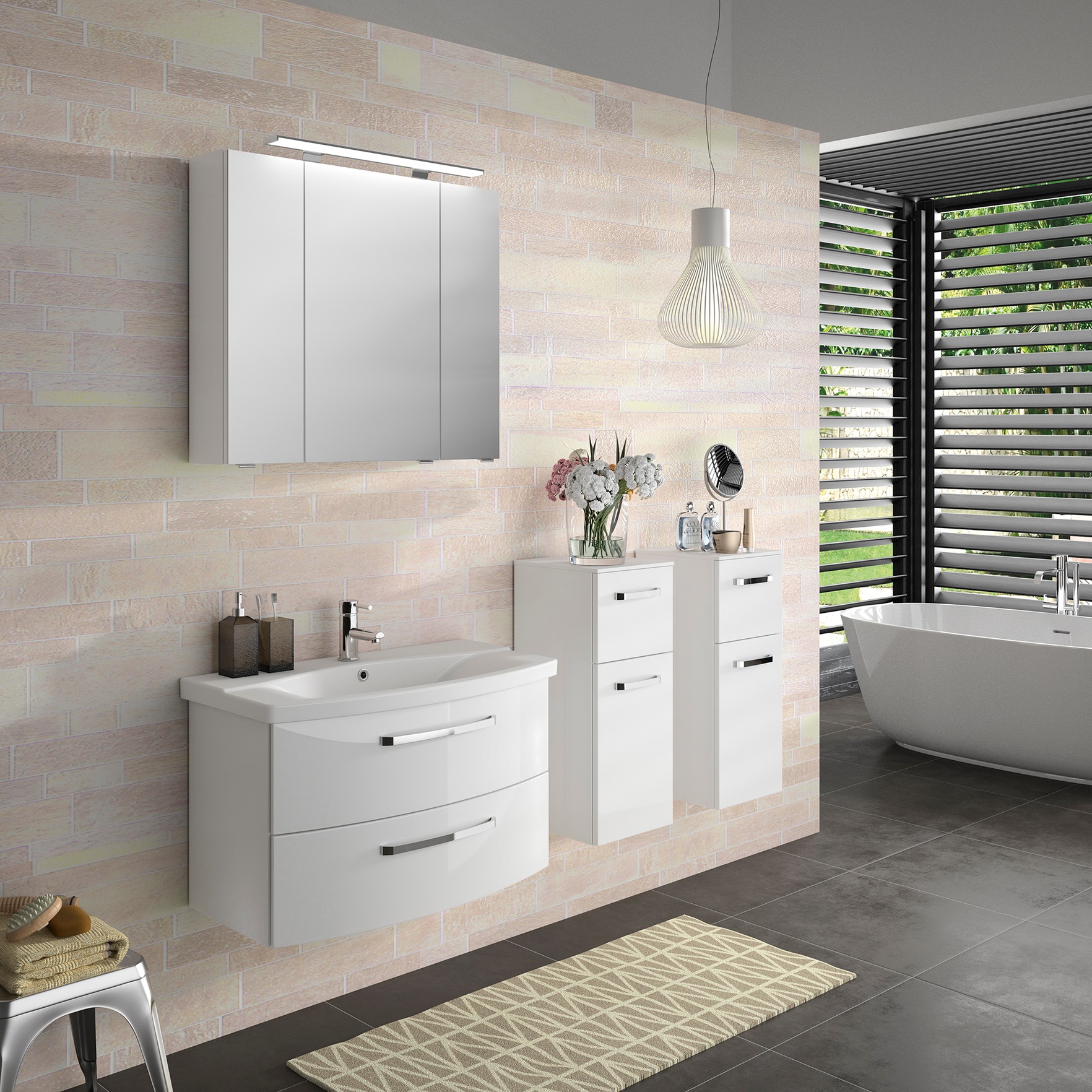 Saphir Badezimmerspiegelschrank »Serie 4010 Badezimmer-Spiegelschrank inkl. LED-Aufsatzleuchte«, Badschrank 80 cm breit, 3 Türen, 6 Glas-Einlegeböden, inkl Türdämpfer