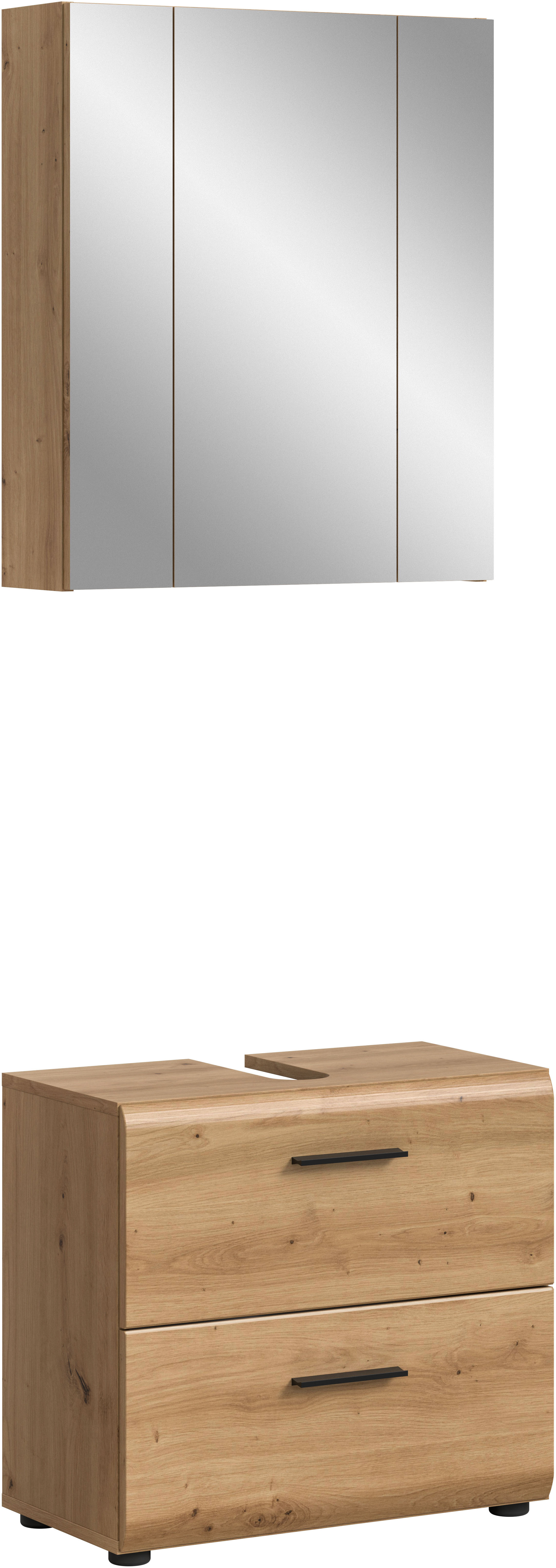 welltime Badmöbel-Set "FLORENZ, 2-teilige Badkombination, hochwertige MDF-Front" Set, bestehend aus: 1 Waschbeckenunterschrank, 1 Spiegelschrank, 2 Stk. tlg.