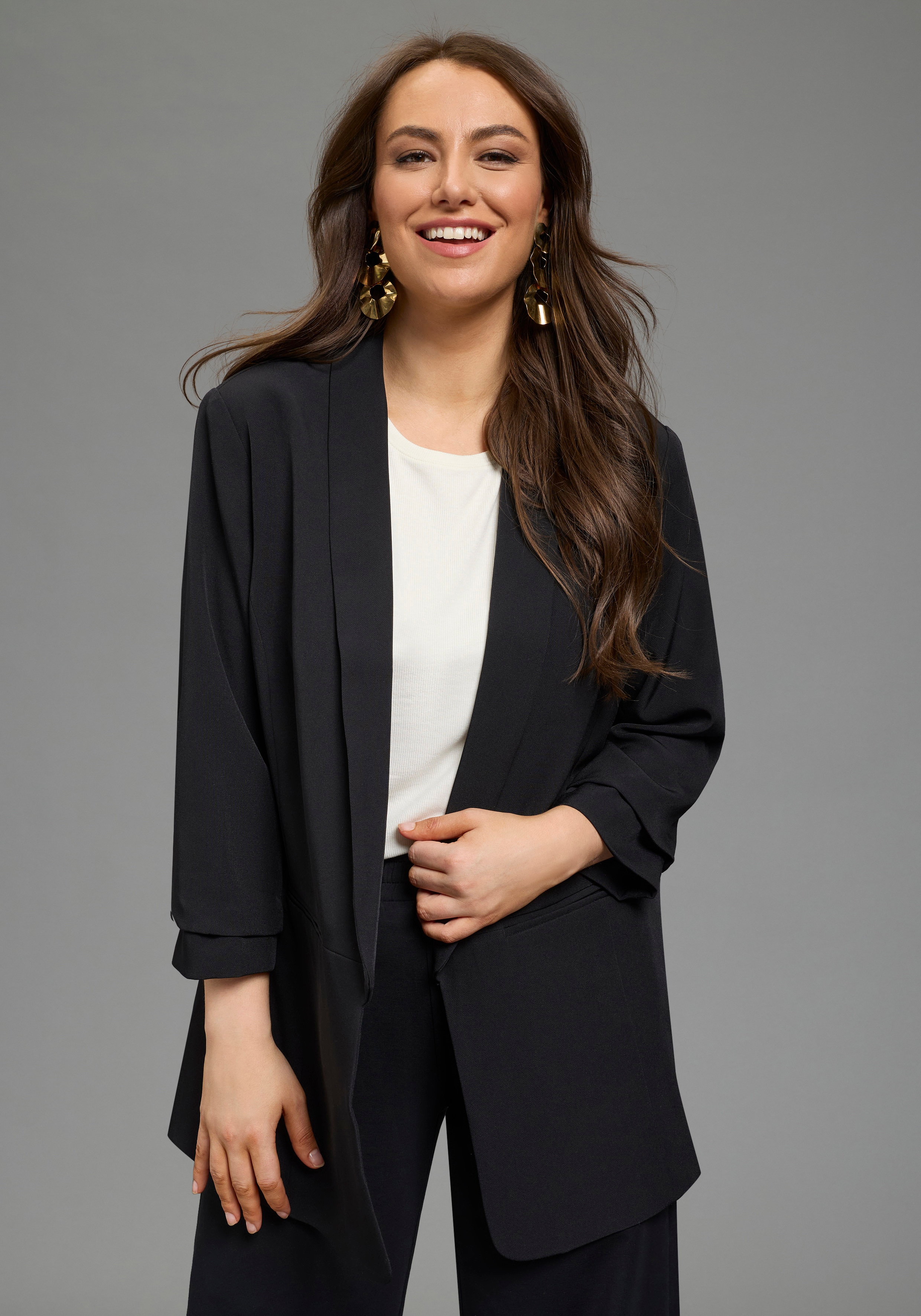 Laura Scott CURVE Longblazer "Große Größen" feminin geschnittener Blazer, figurumspielende Passform