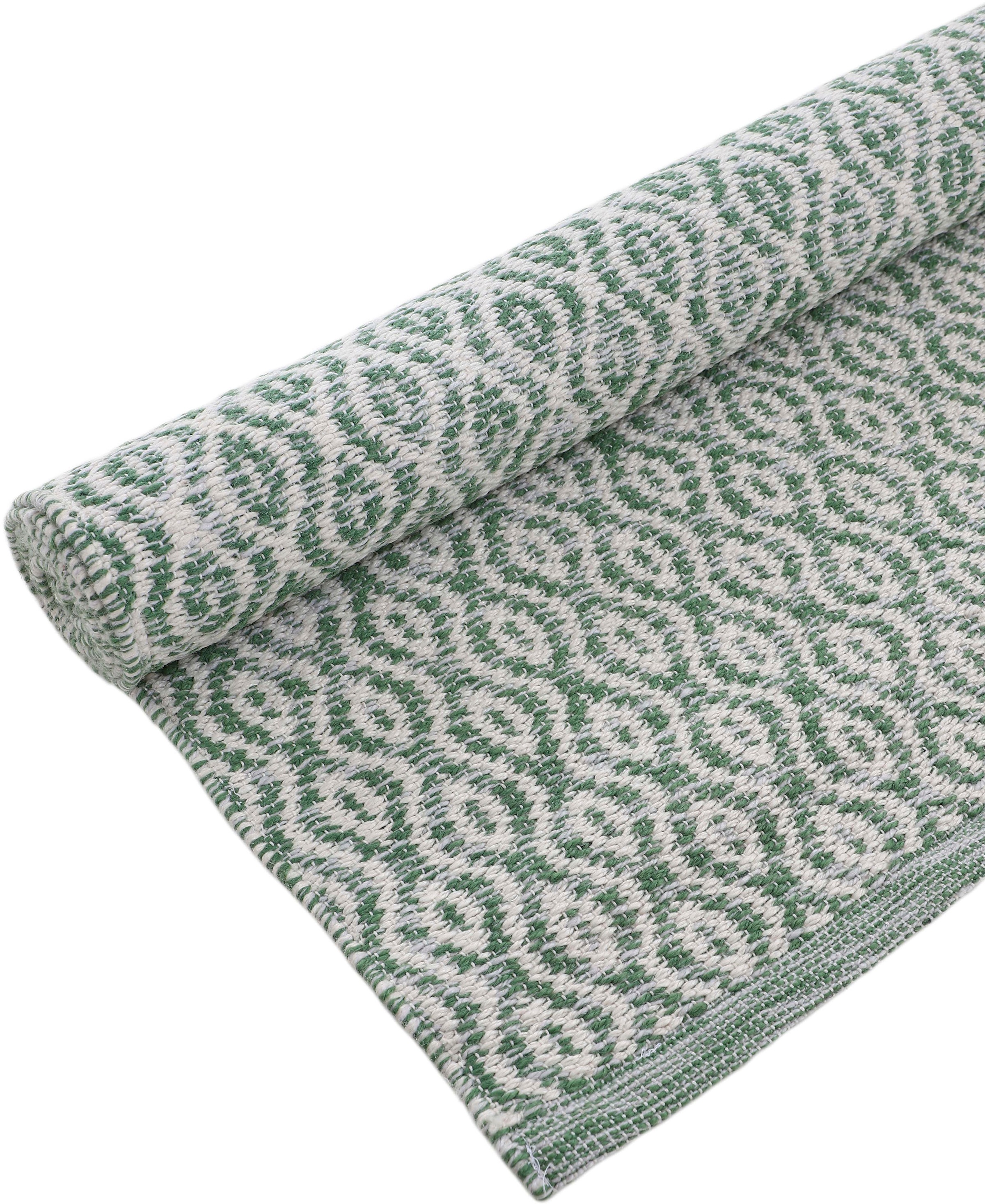 Teppich CARPETFINE "Frida 202", grün, B:80cm H:7mm L:150cm, Polyester, Teppiche, Teppich, Wendeteppich, 100% recyceltem Material (PET), Flachgewebe, Sisal Optik 3