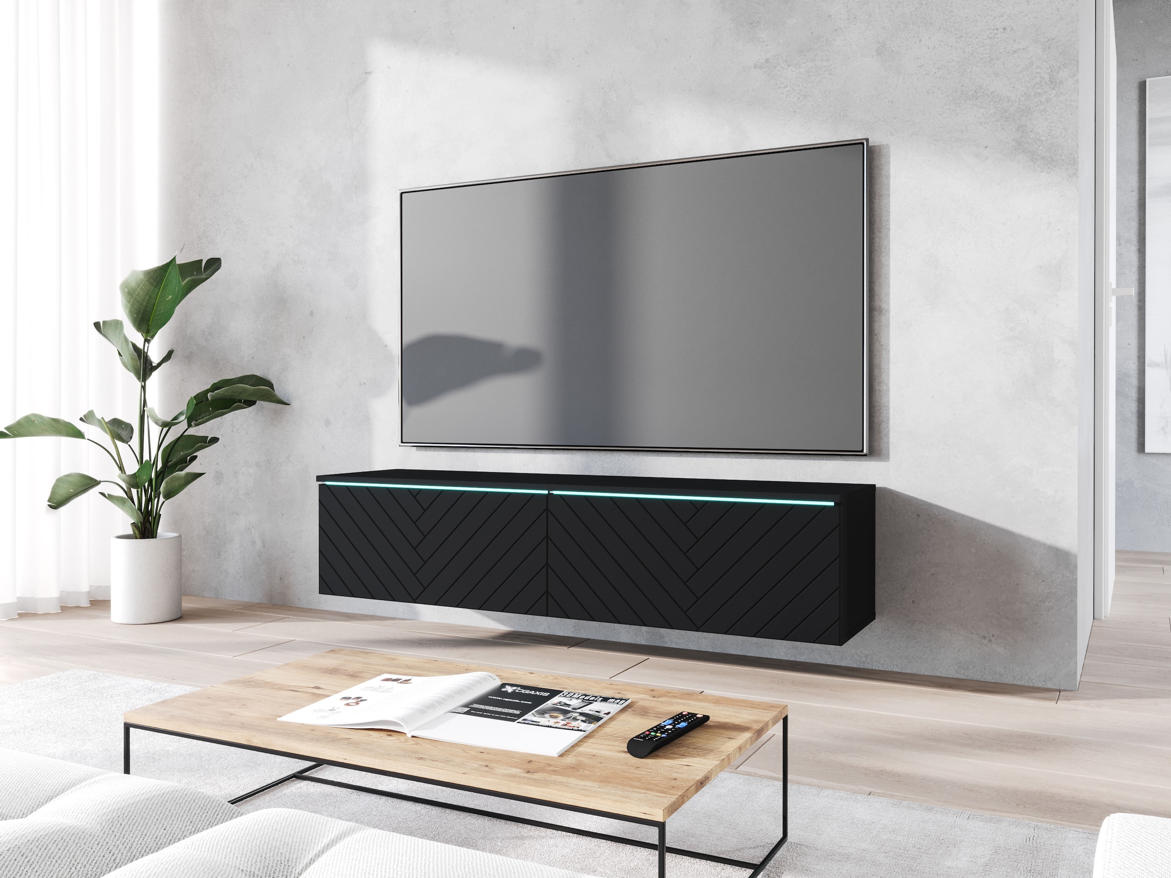 INOSIGN Lowboard »wahlweise mit oder ohne Beleuchtung«, (1 St.), 140 cm TV-Board ohne Griffe, mit viel Stauraum, stehend und hängend