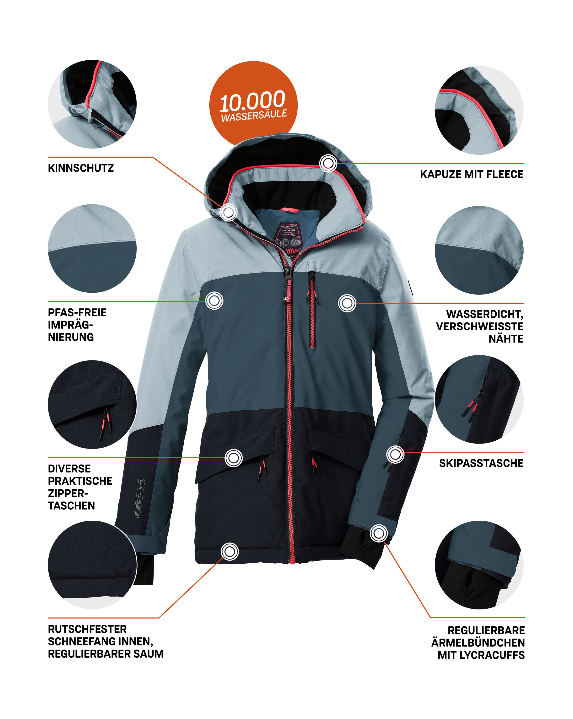 Killtec Skijacke »KSW 208 GRLS SKI JCKT«, Wasserdichte, atmungsaktive Kinderjacke mit Schneefang und Taschen