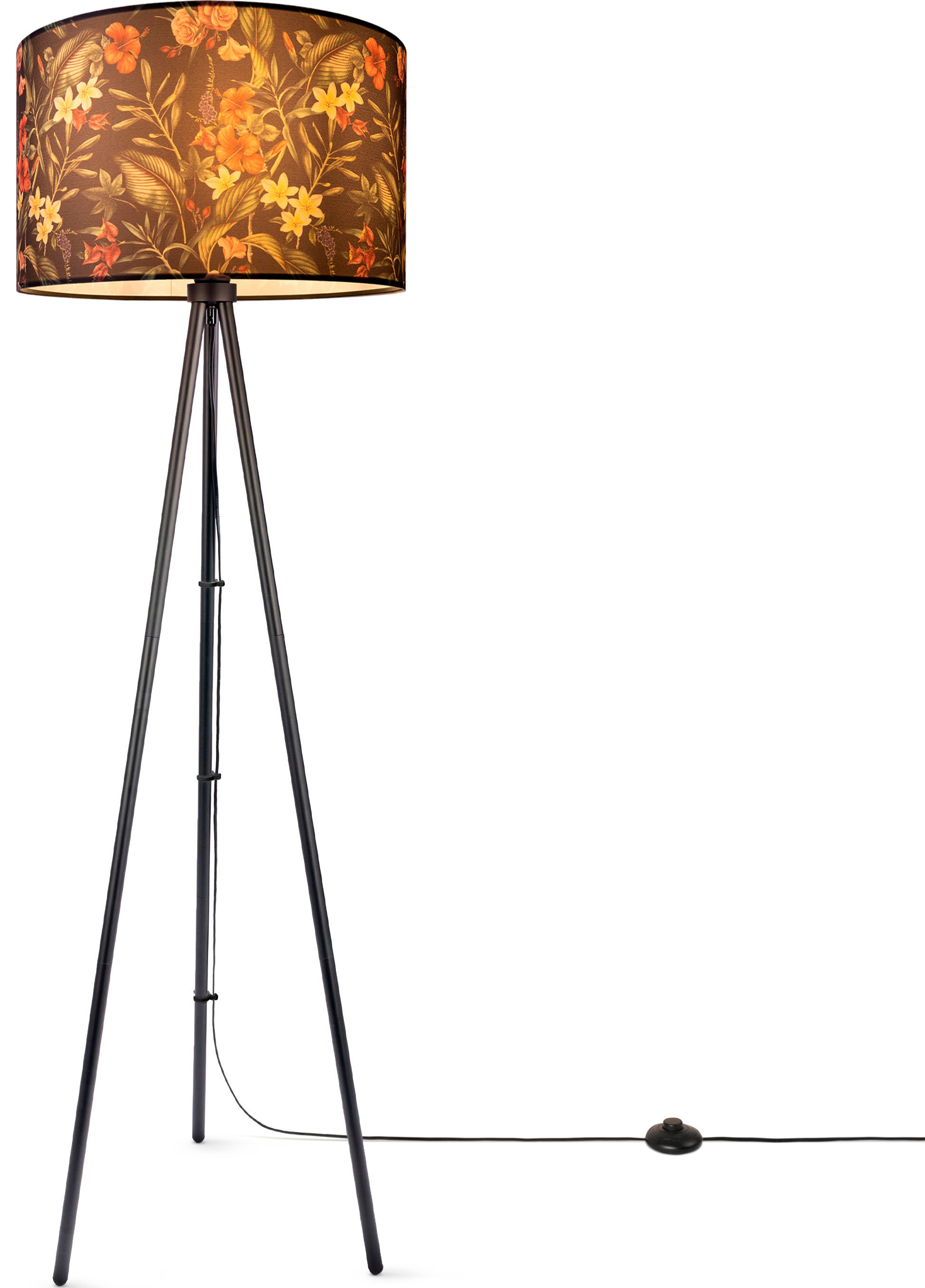 Paco Home Stehlampe »Trina Flower«, Standleuchte Dreibein Stativ  Stoffschirm Rund Blumen Floral Modern | BAUR