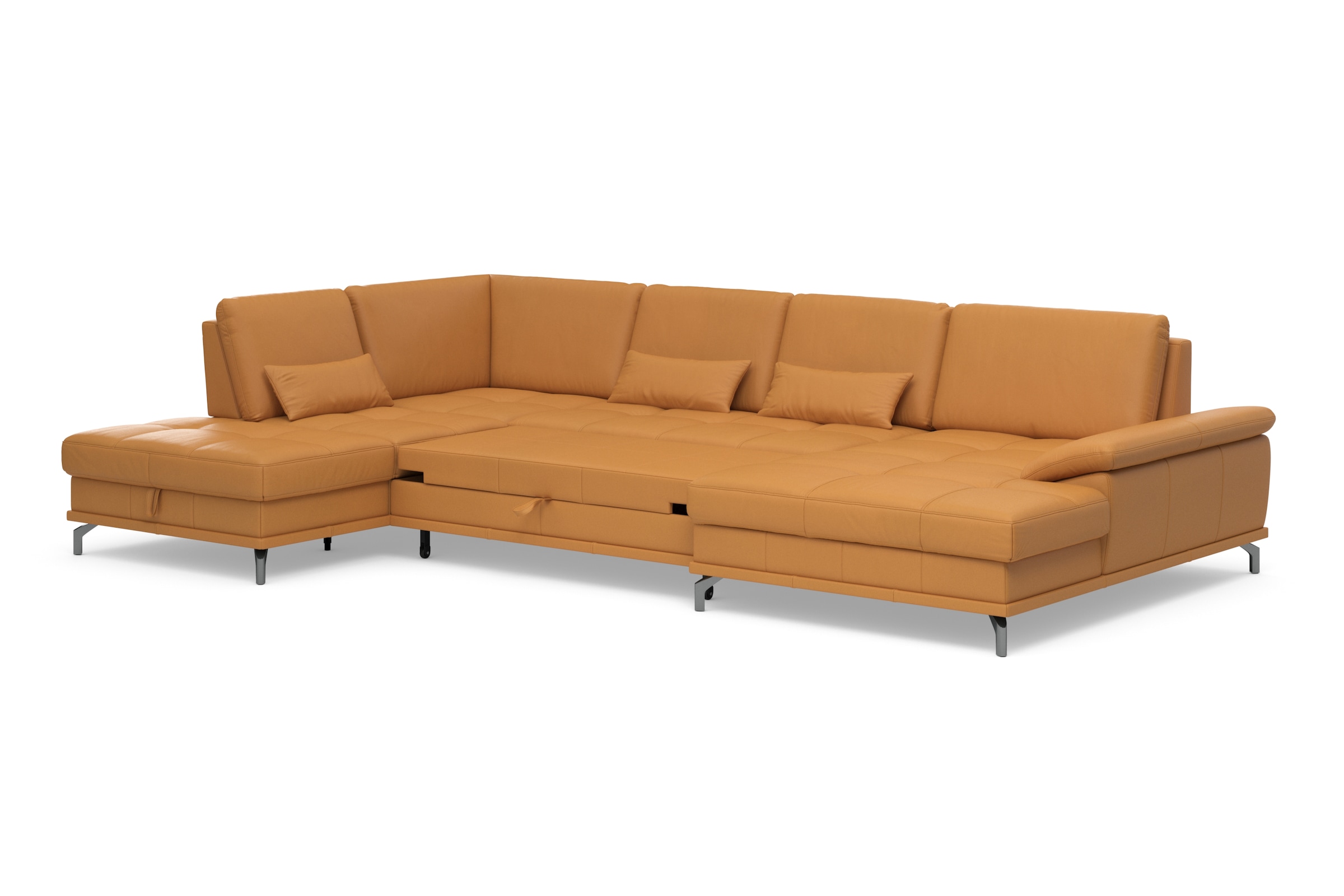 Places of Style Wohnlandschaft »Costello U-Form, mit Sitztiefenverstellung, Armteilverstellung und«, 3 Nierenkissen, optional Bettfunktion und Bettkasten