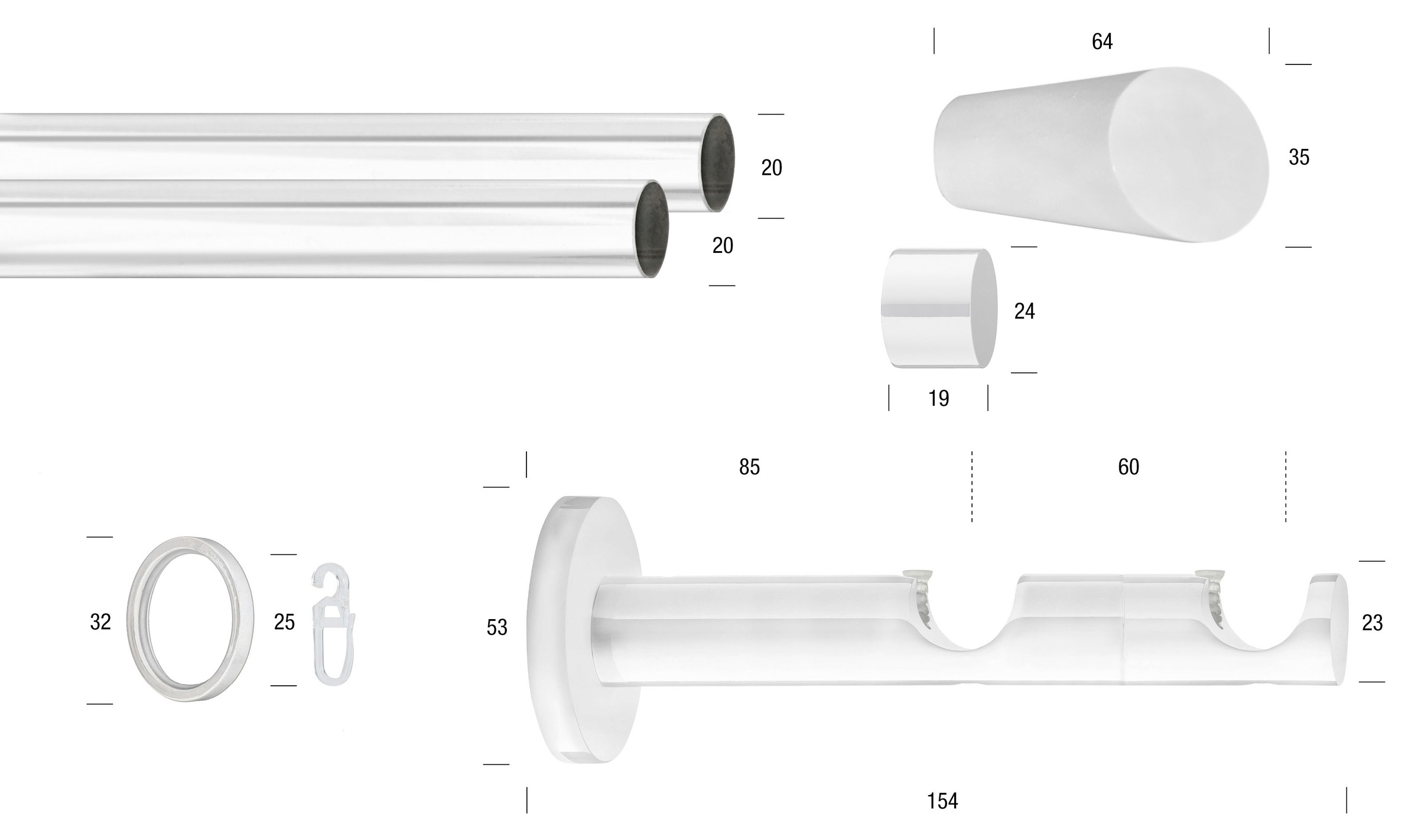 GARESA Gardinenstange "WHITE" Ø 20 mm 2 läufig-läufig Wunschmaßlänge Vorhan günstig online kaufen