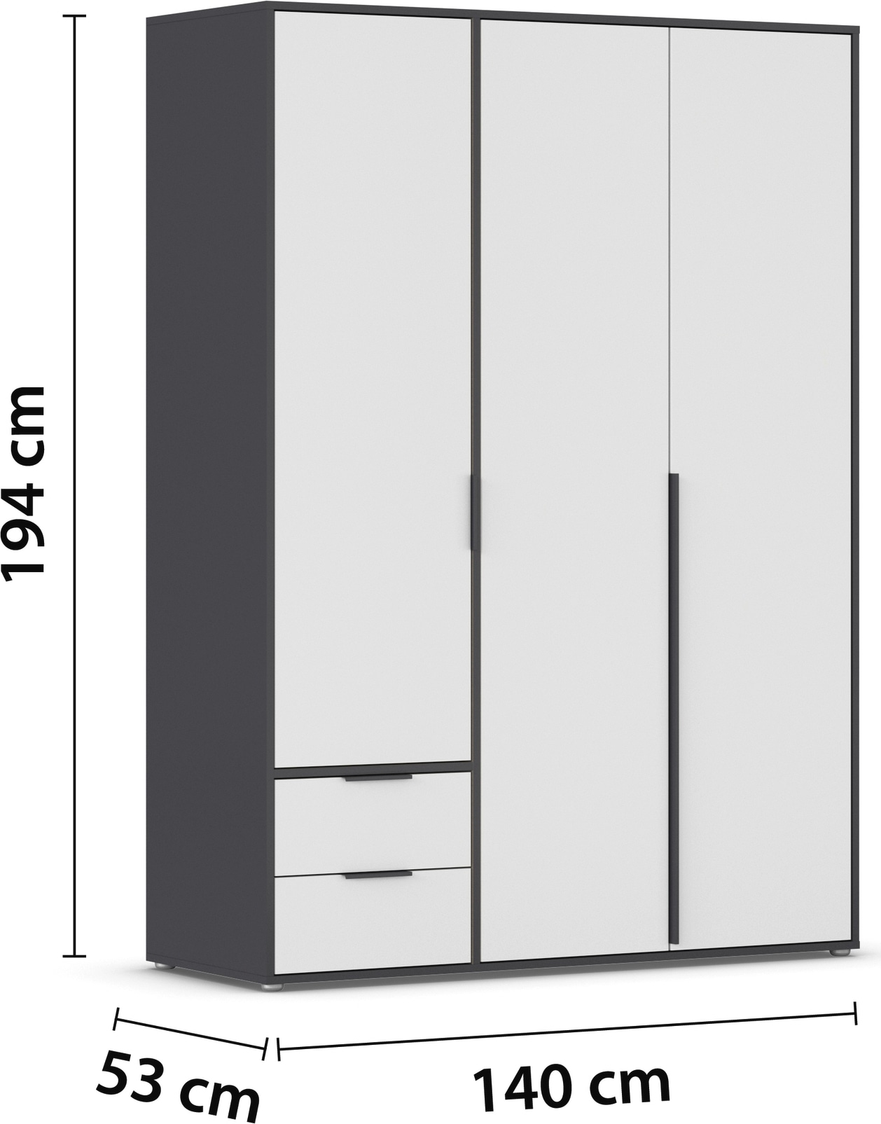 rauch Drehtürenschrank »Kleiderschrank Schrank Garderobe Wäscheschrank NAGATA viel Stauraum« in 3 verschiedenen Ausstattungen BASIC/CLASSIC/PREMIUM,  mit Schubladen sowie Stangengriffen TOPSELLER MADE IN GERMANY