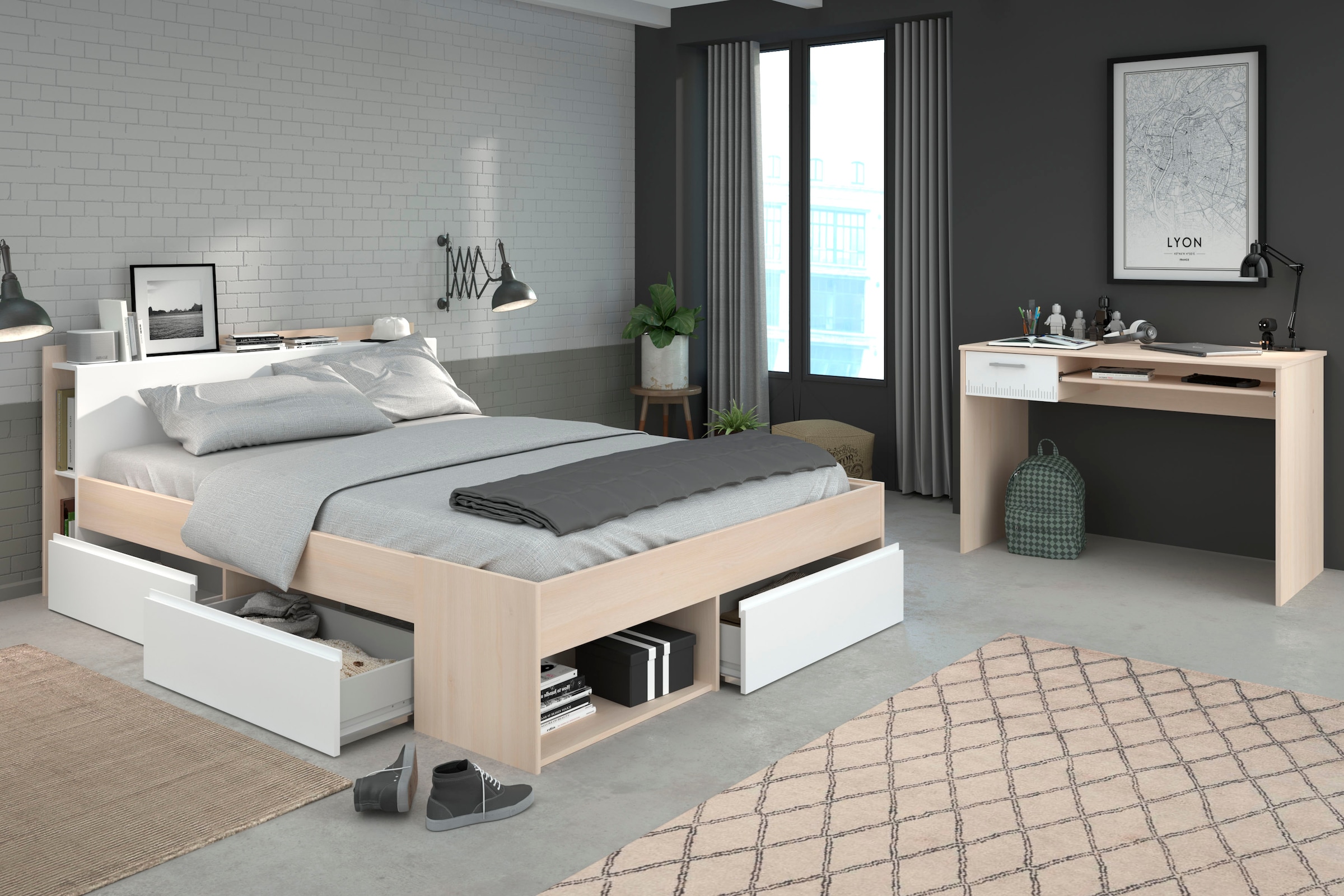 Parisot Jugendzimmer-Set "Most" Set, Bett mit Schubkästen und Schreibtisch, günstig online kaufen