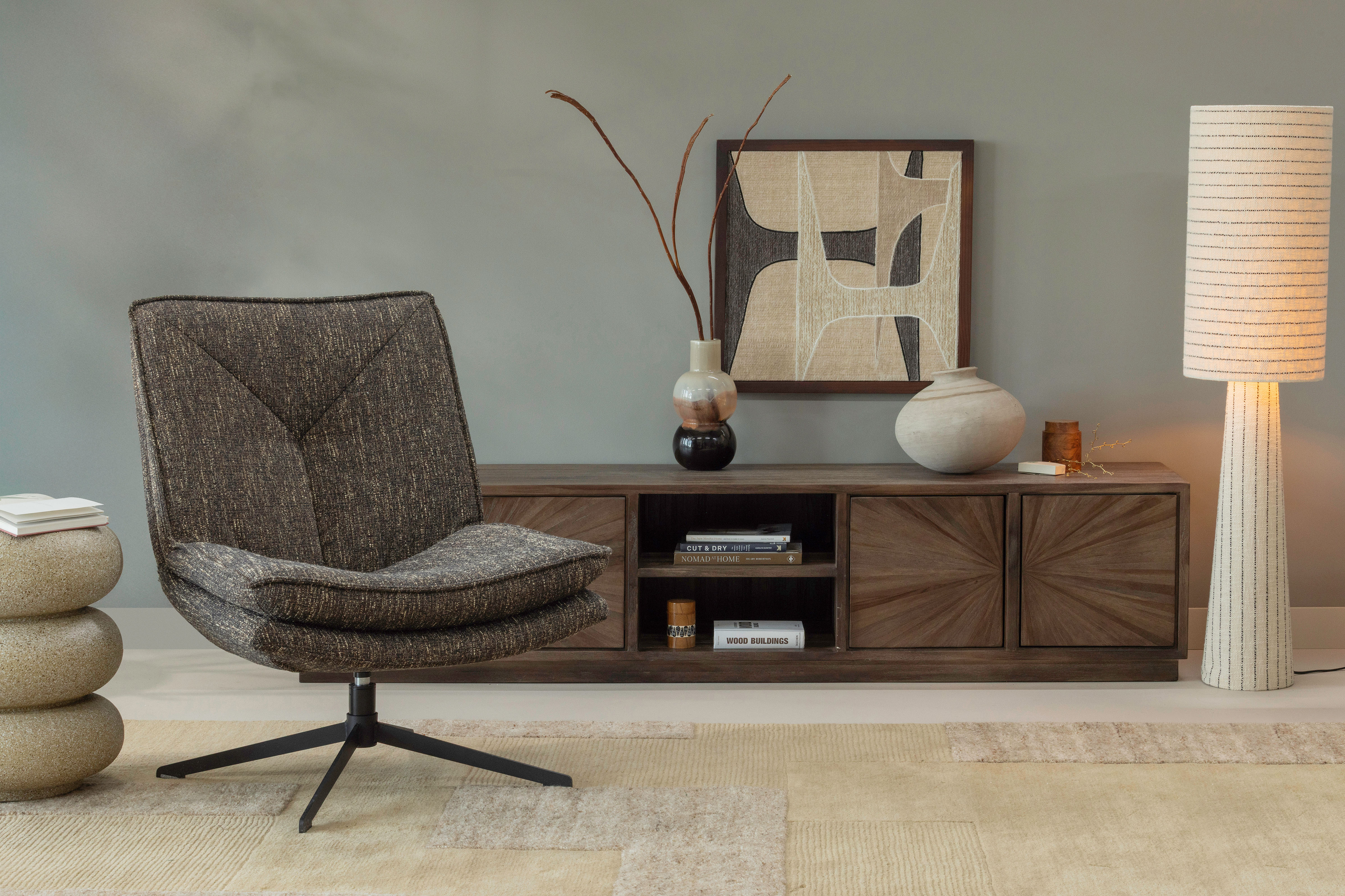WOOOD Drehsessel "Milaro mit Fling-Melange-Bezug und Drehmechanismus B75 x T94 x H88 cm" Hohe Verschleißfestigkeit, Tragkraft 120 kg, mittlere Sitzhöhe