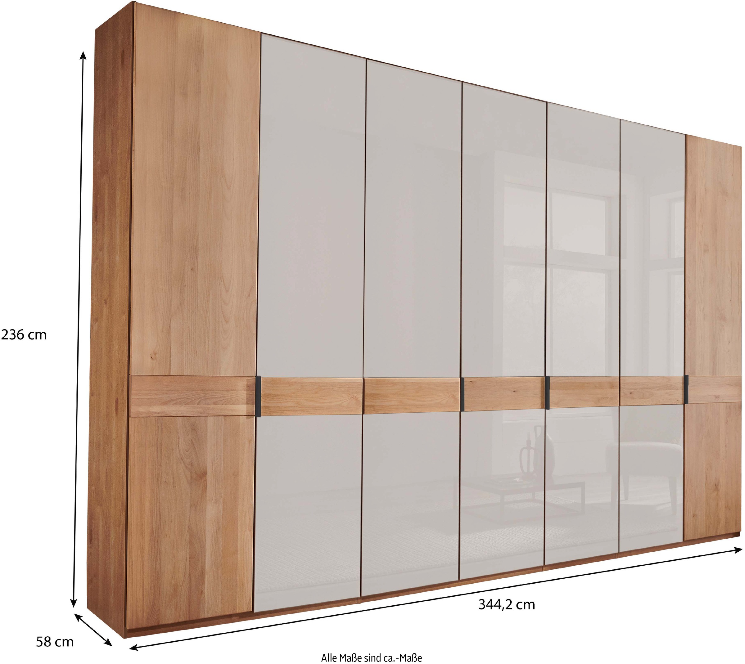 WIEMANN Drehtürenschrank »Cardiff, Massivholztüren in Kombination mit Glas- oder Spiegeltüren«, (4 Breiten, 2 Höhen 216/236cm auswählbar), hochwertiges Design in langlebiger Qualität, viel Stauraum