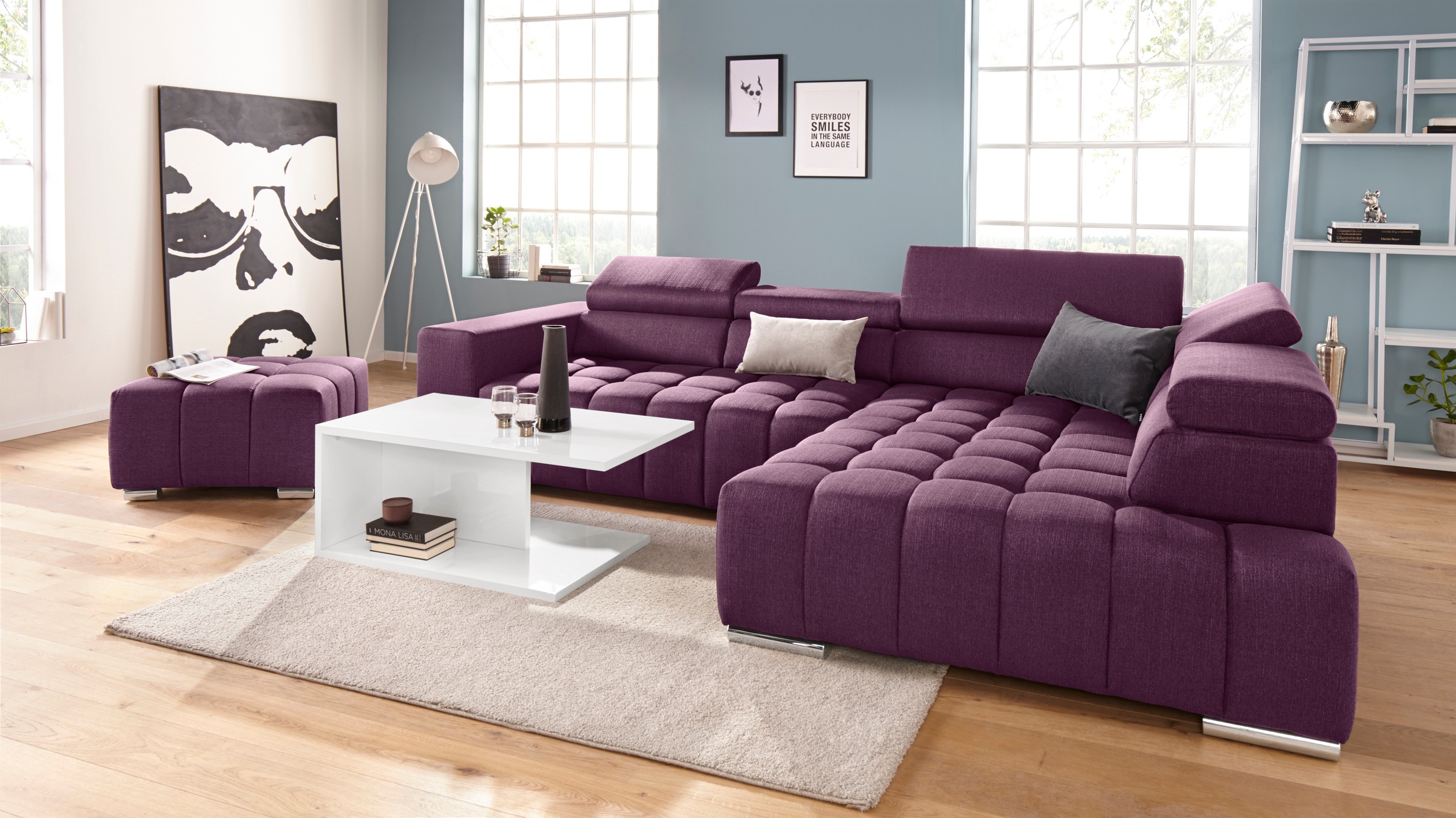 exxpo - sofa fashion Ecksofa »Elias, aktuelle Kreuzsteppung im Sitz, bequem, L-Form«, mit Kopf- bzw. Rückenverstellung, wahlweise mit Bettfunktion