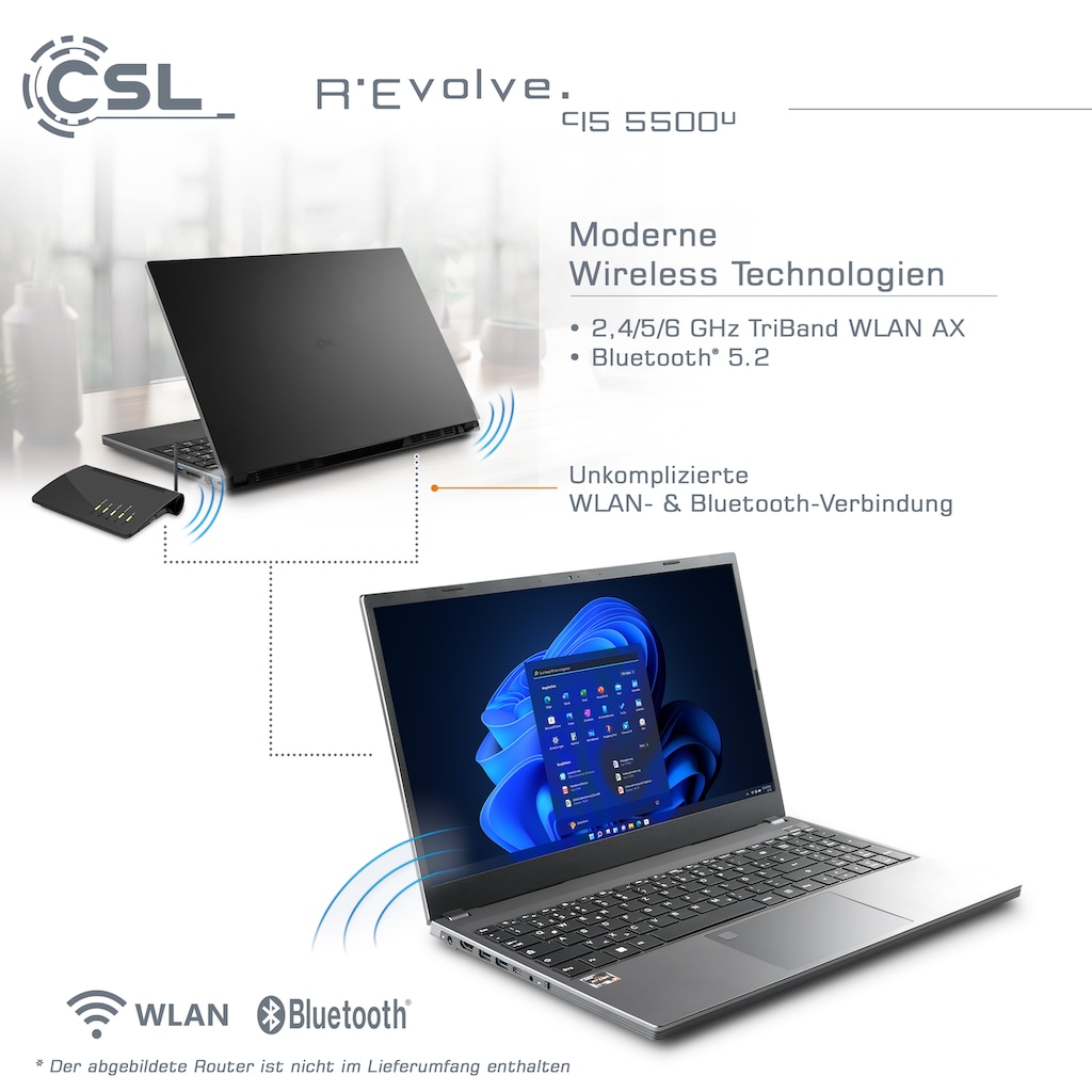 CSL Notebook »R'Evolve C15 5500U/64GB/4000GB/Windows 11 Home«, 39,6 cm, / 15,6 Zoll, 4000 GB SSD